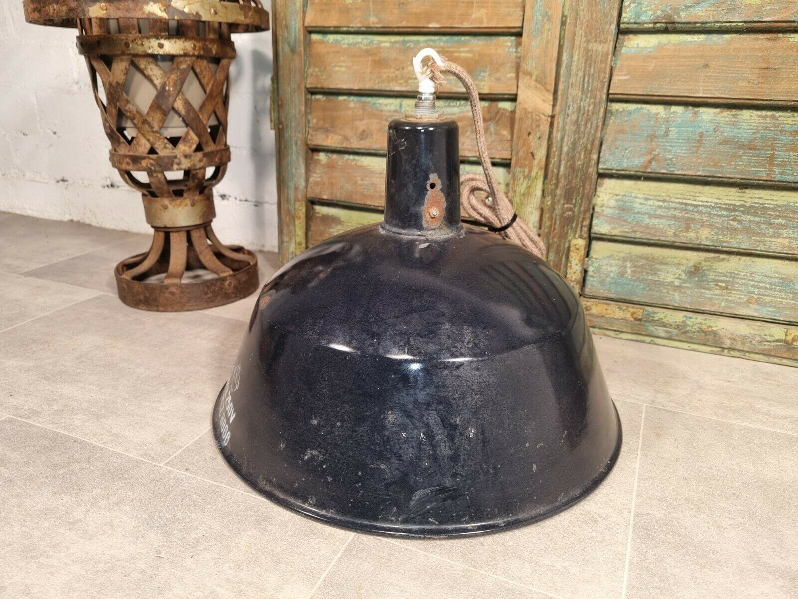 Vintage Industrial Enamel European Factory Ceiling Hanging Pendant Light Shade photo for sale