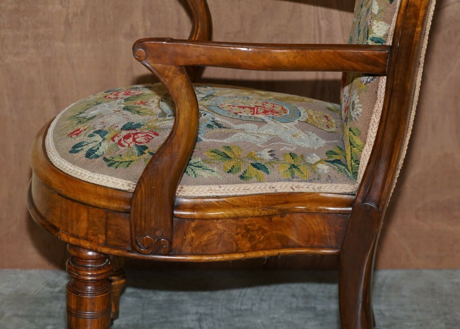 3750.0 Antique Circa 1860 Victorian Burr Walnut Armchair Royal Coat Of Arms Armorial photo