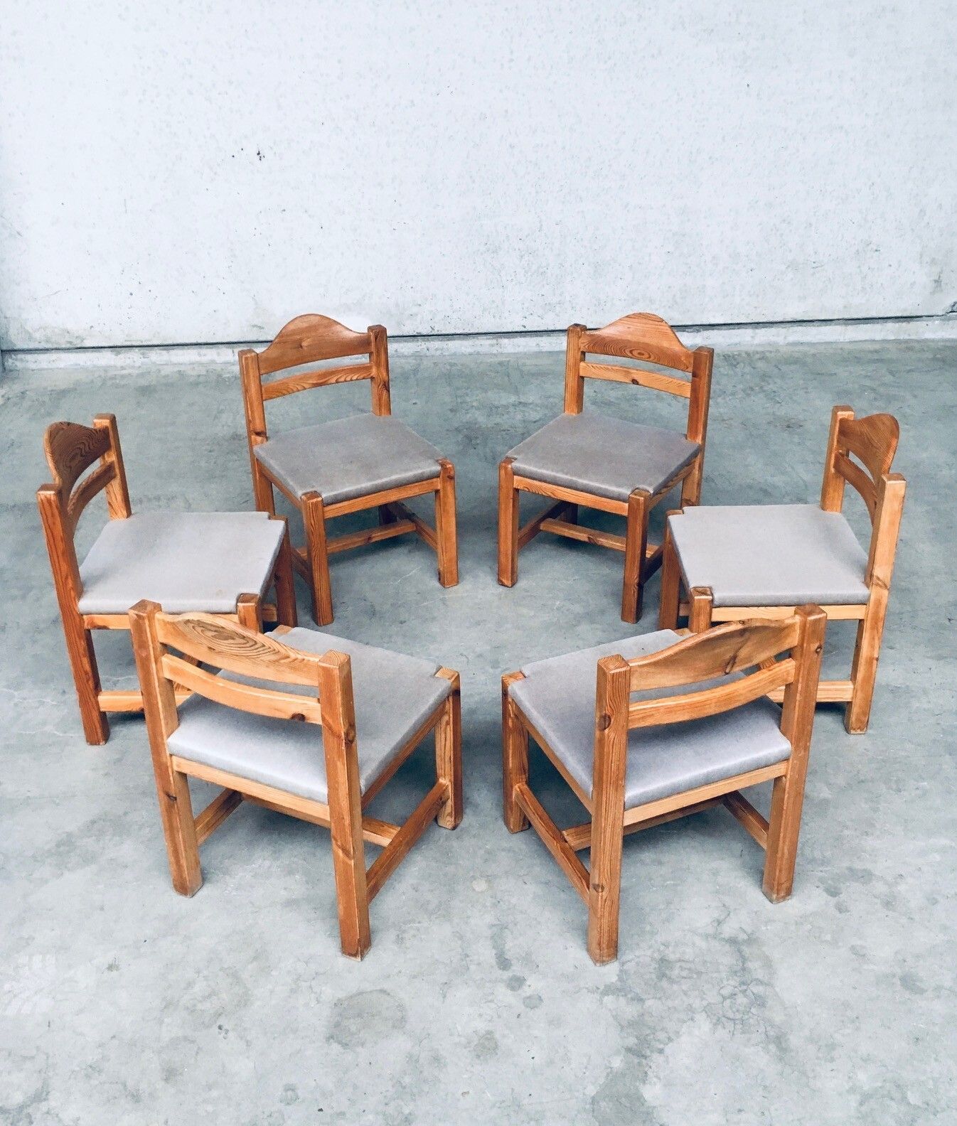 1970's Brutalist Design Square Model Pine Dining Chair Set photo buy