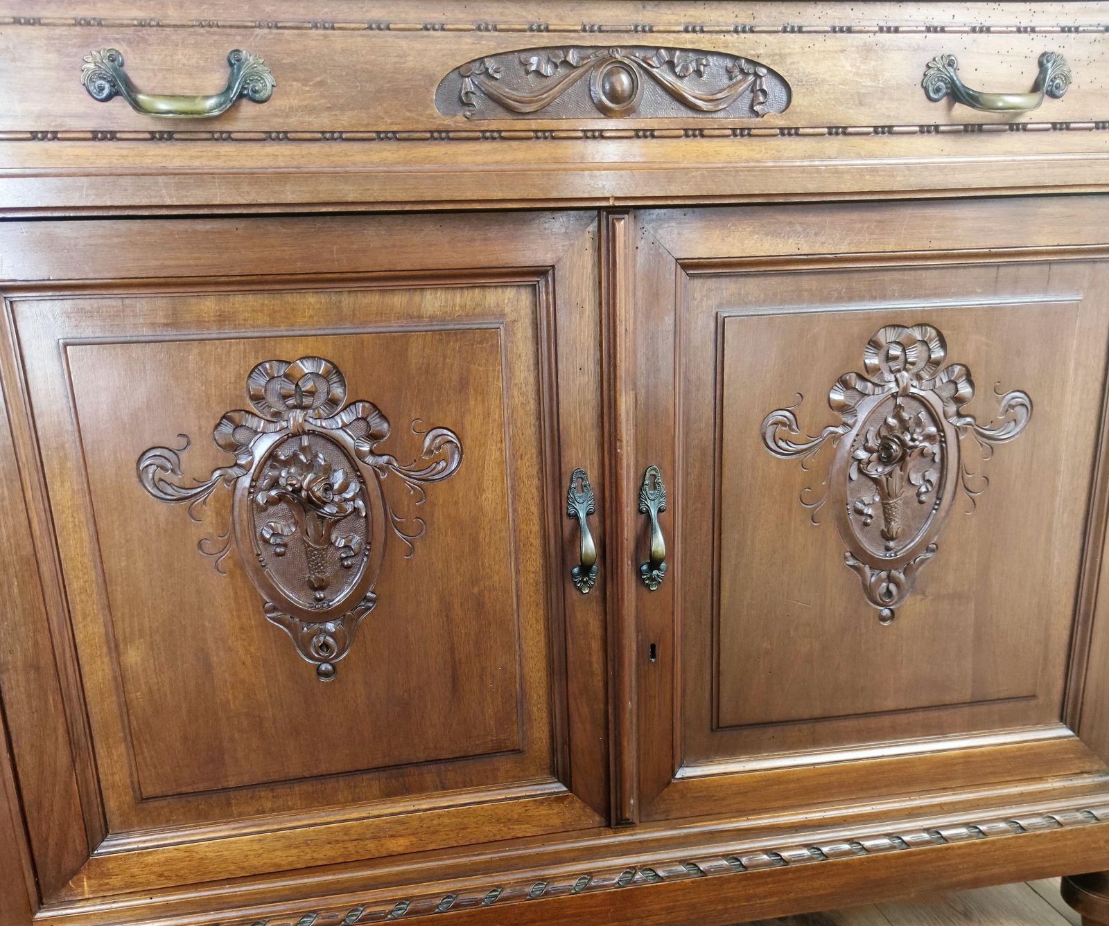 Antique Italian Walnut Brass And Marble Top Chest Of Drawers Commode Credenza photo vinterior