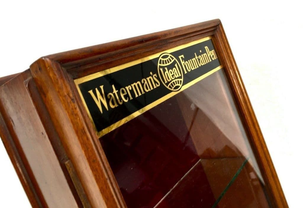 Antique Wooden Glazed Shop Display Counter Cabinet For Waterman's Fountain Pens photo for sale