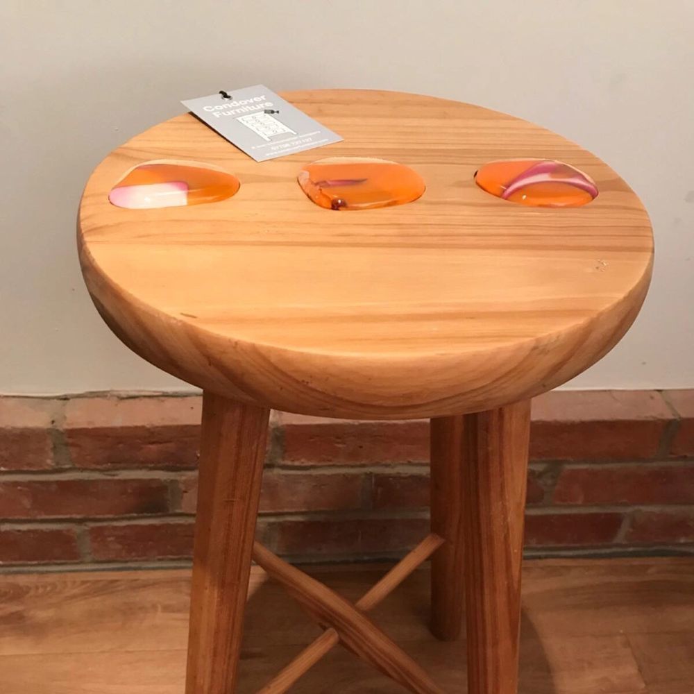 Stool  Accented With 3 Orange Glass 'Pebbles' photo furniture
