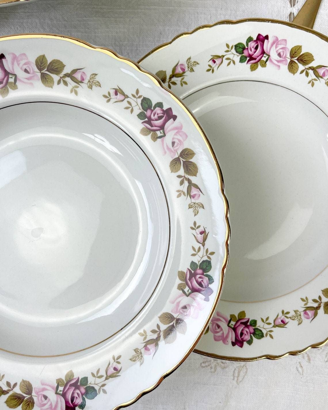 6 Soup Plates In Flowered Earthenware Moulin Des Loups Model "Amboise" Vintage ~ Plates Pink Flowers ~ French Vintage Tableware Flower photo 62.0