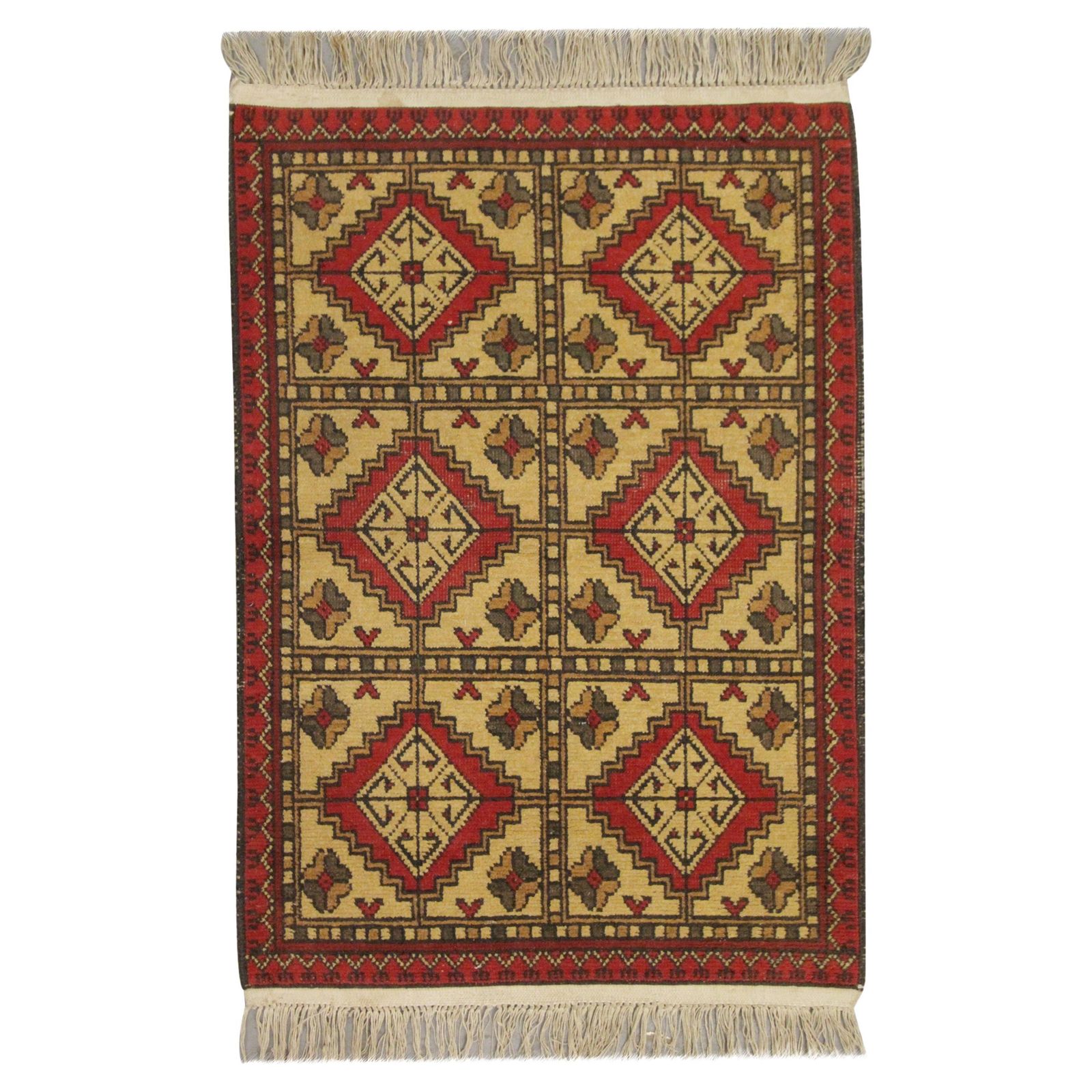 Red Gold Geometric Area Rug Handwoven Oriental Living Room Carpet