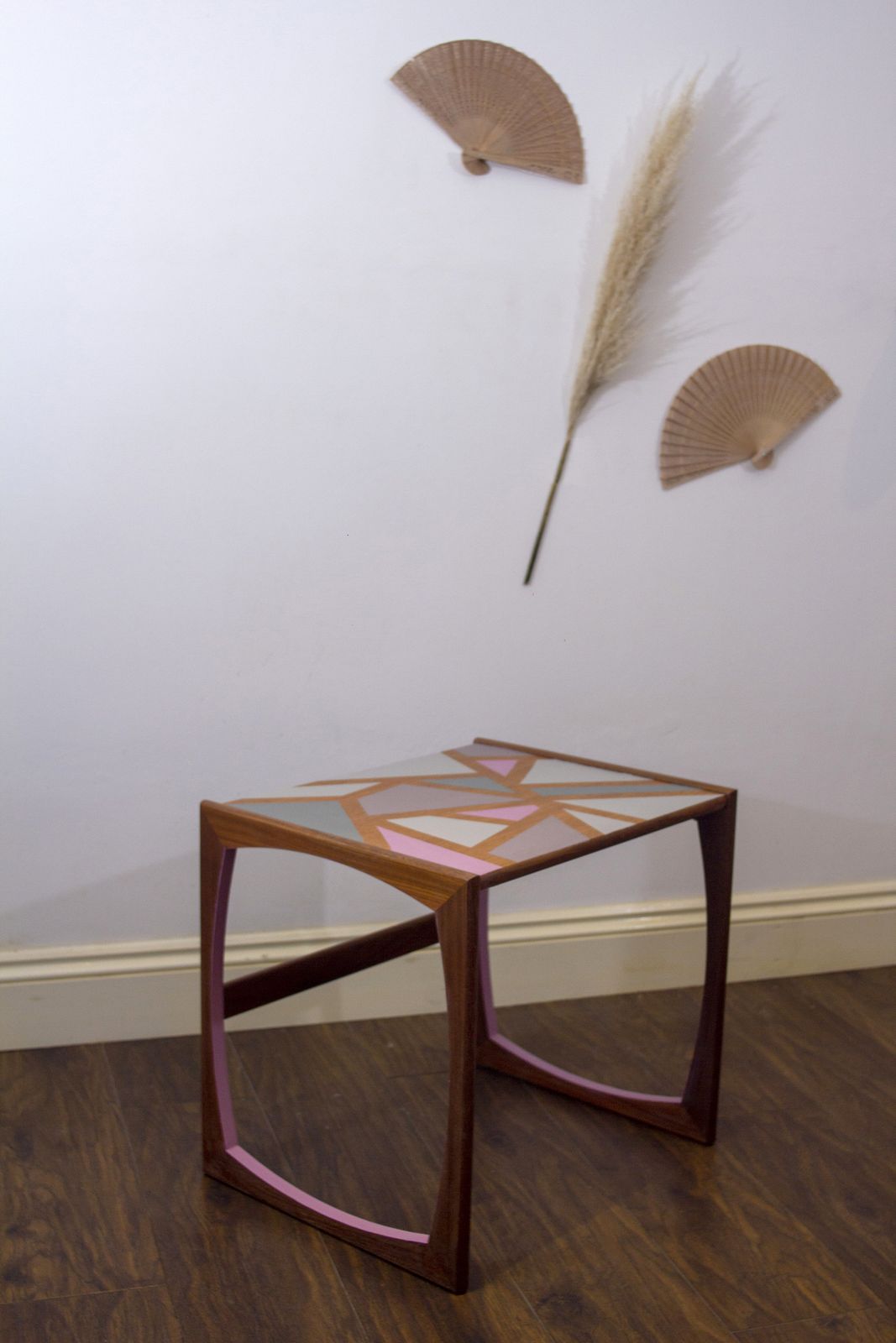 Midcentury G Plan Quadrille Nest Of Tables Pink Geometric Handpainted Design (Large) photo furniture