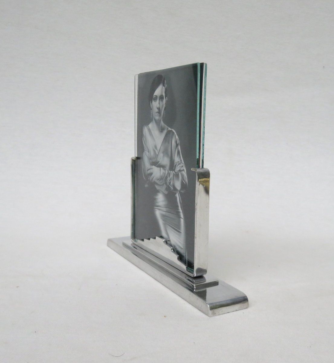 French Art Deco Skyscraper Picture Frame In Polished Aluminum photo for sale