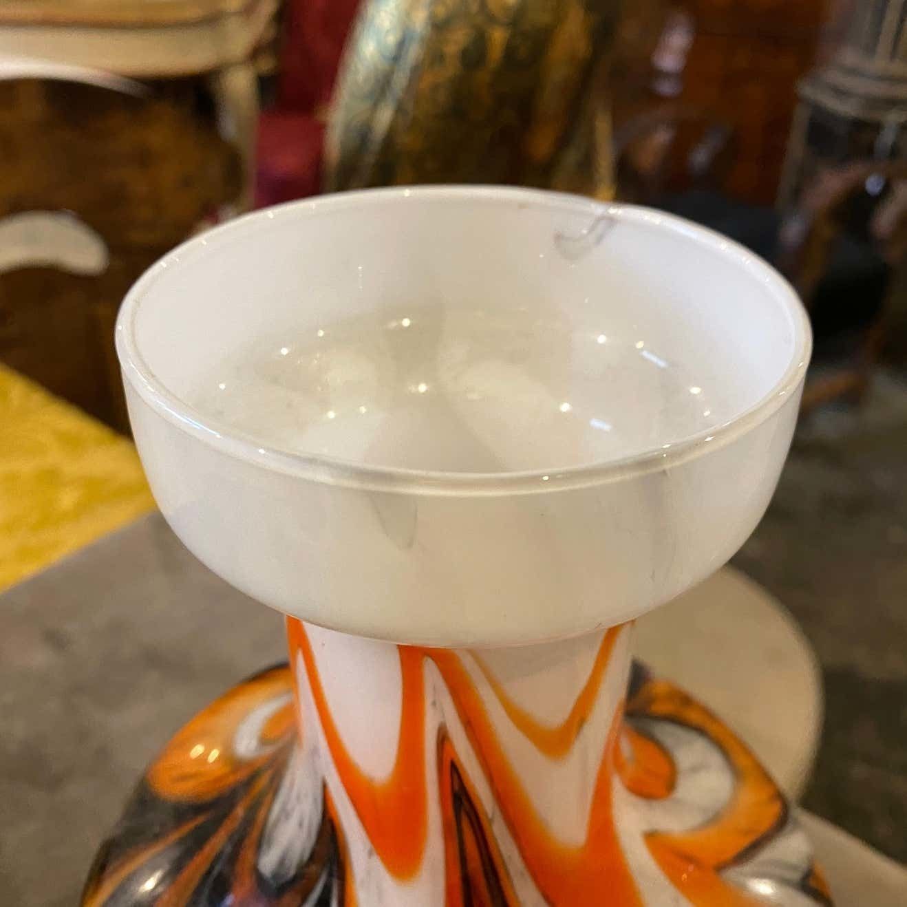 1970s Mid Century Modern Orange And Gray Opaline Glass Italian Vase photo Home Decor