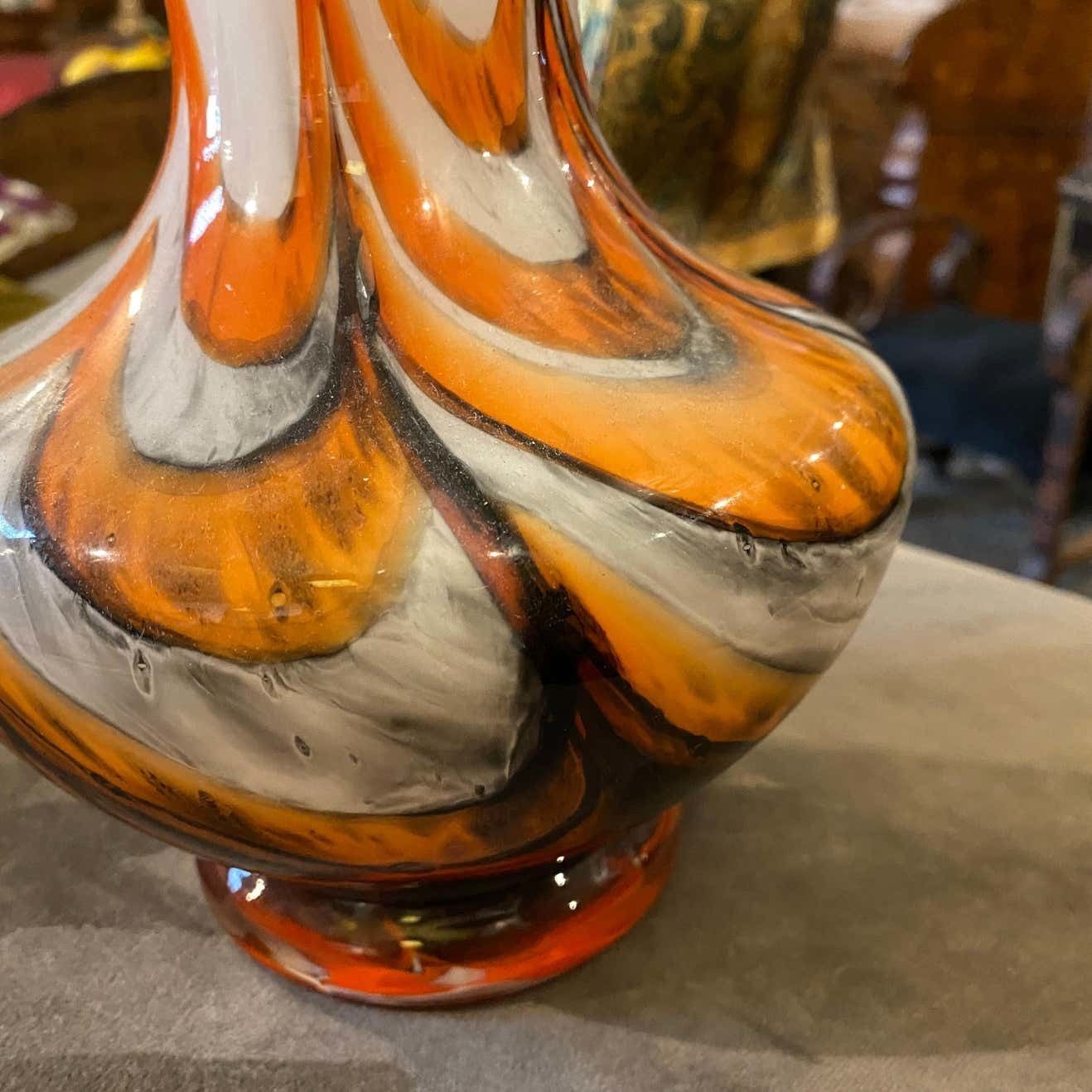 1970s Mid Century Modern Orange And Gray Opaline Glass Italian Vase photo vinterior