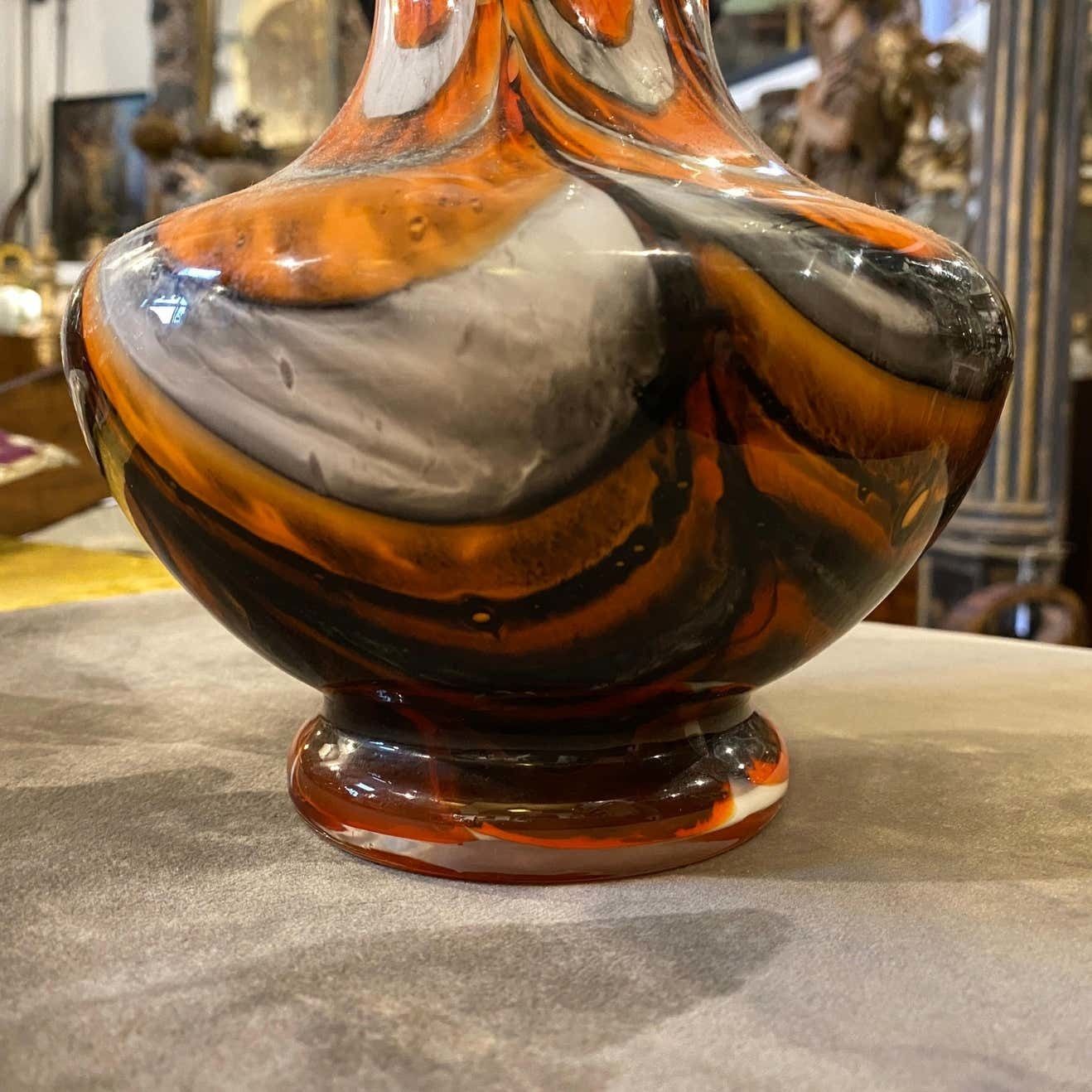 photo furniture 1970s Mid Century Modern Orange And Gray Opaline Glass Italian Vase