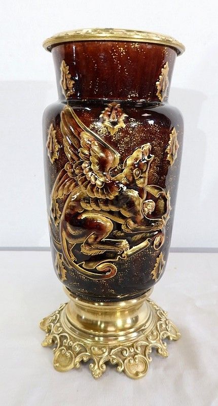 Pair Of Earthenware And Bronze Vases, By E. Gilles   2nd Half Of The 19th Century photo Home Decor