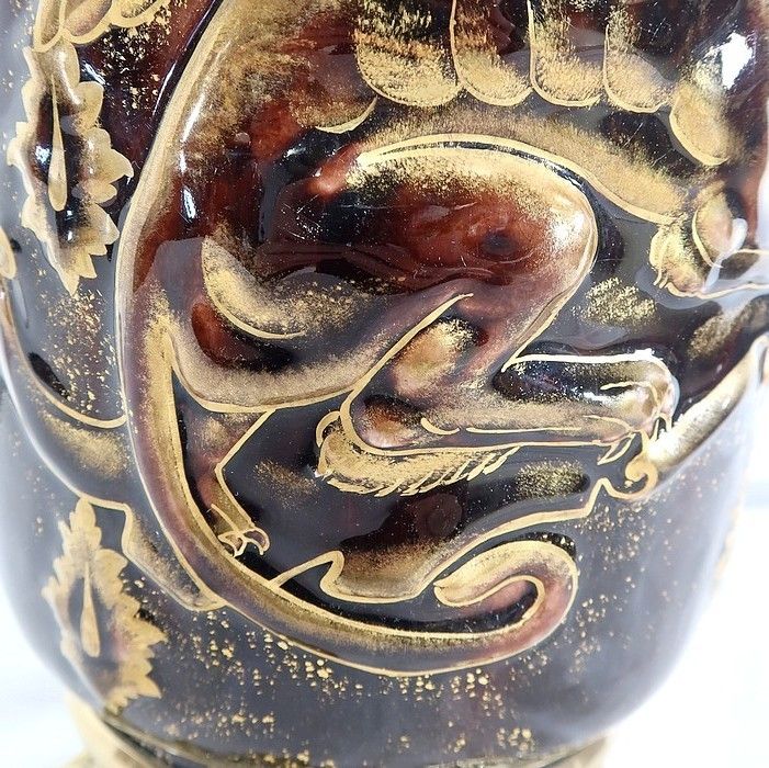photo furniture Pair Of Earthenware And Bronze Vases, By E. Gilles   2nd Half Of The 19th Century