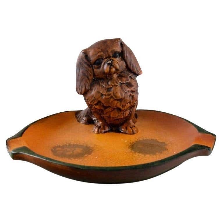 Ipsen's, Denmark, Bowl In Hand Painted Glazed Ceramics With Pekingese