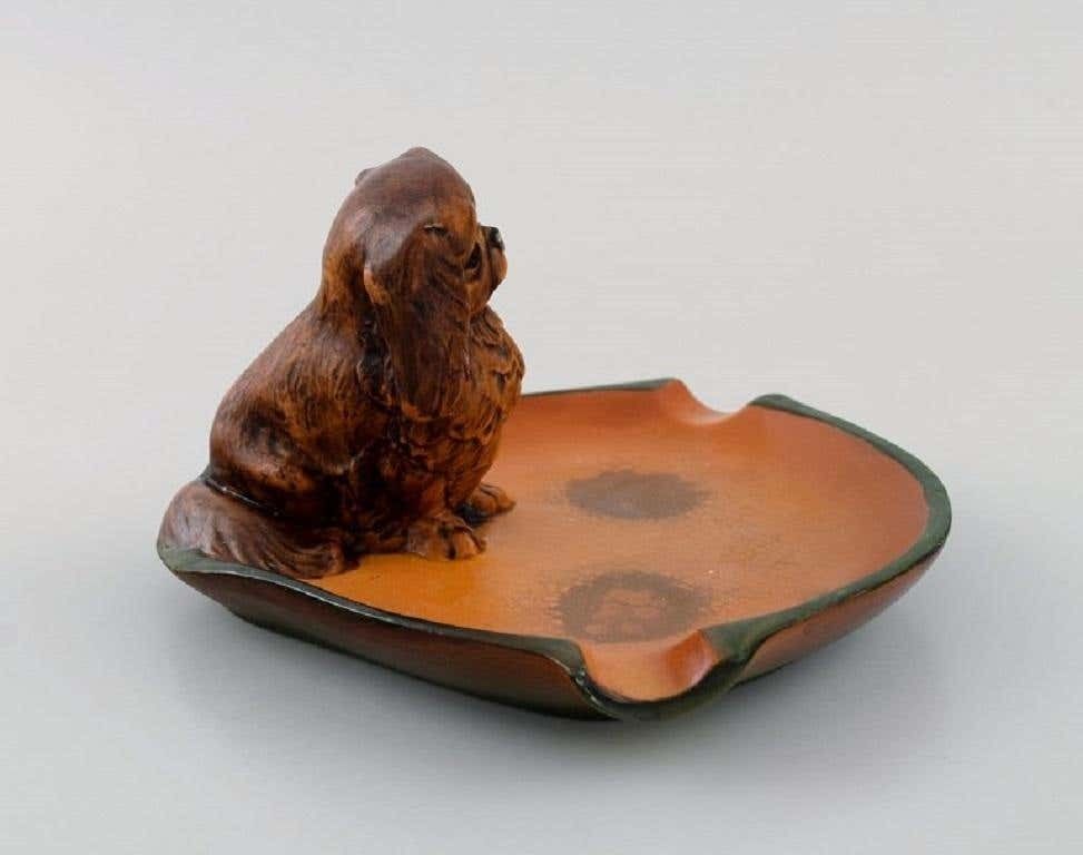 Ipsen's, Denmark, Bowl In Hand Painted Glazed Ceramics With Pekingese photo vinterior
