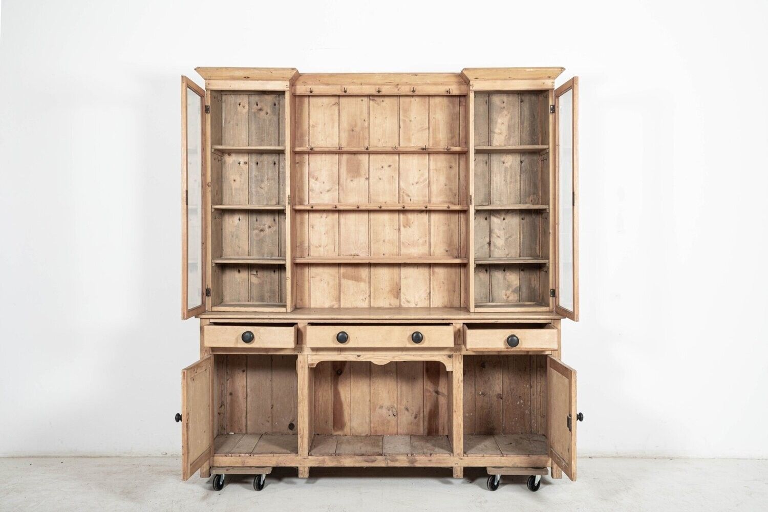 Large 19thc English Glazed Inverted Breakfront Pine Dresser photo furniture