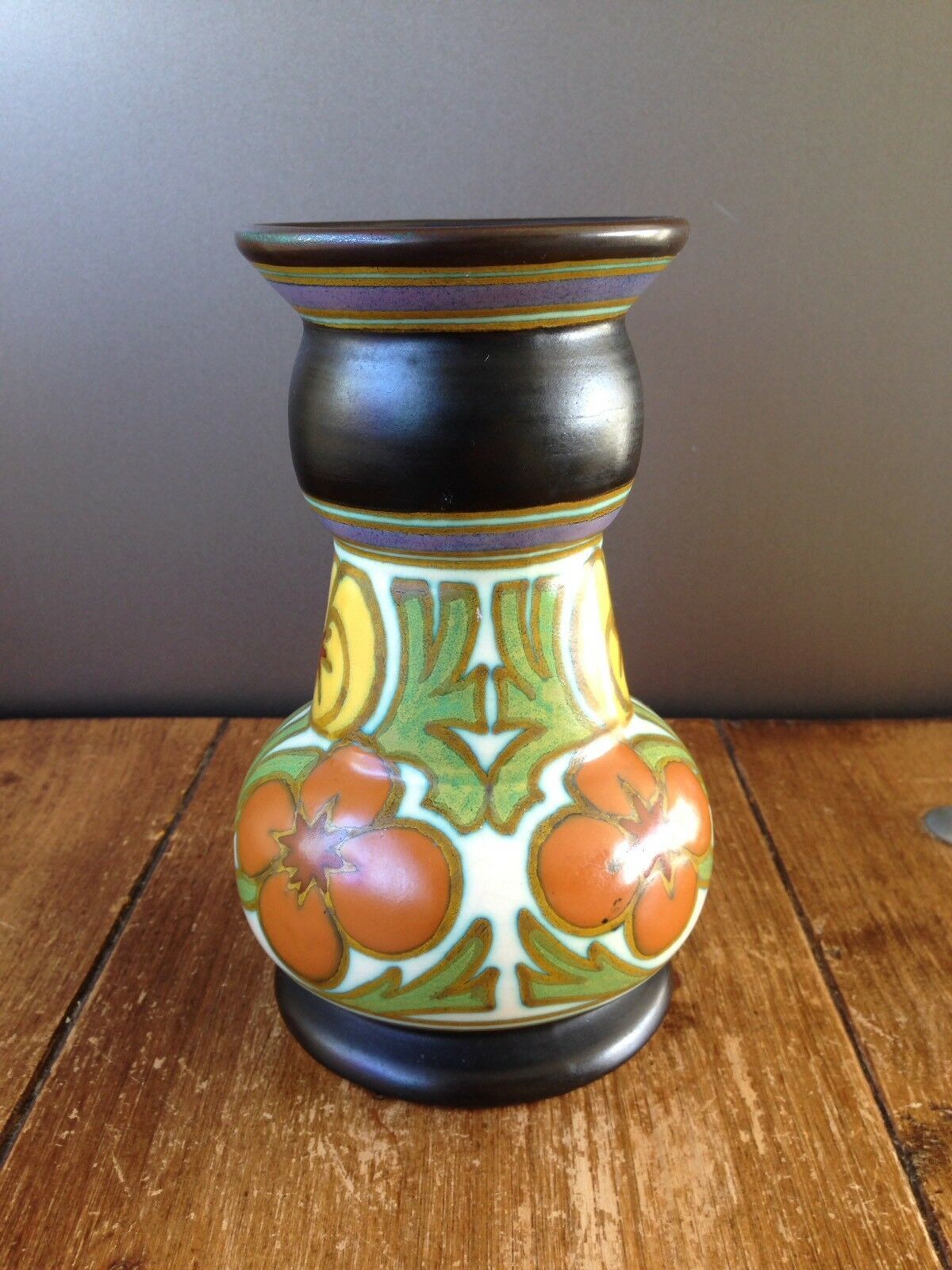 Antique Hand Painted Gouda 127 Acheron Plazuid Vase 501 Floral Dutch Art Pottery photo for sale