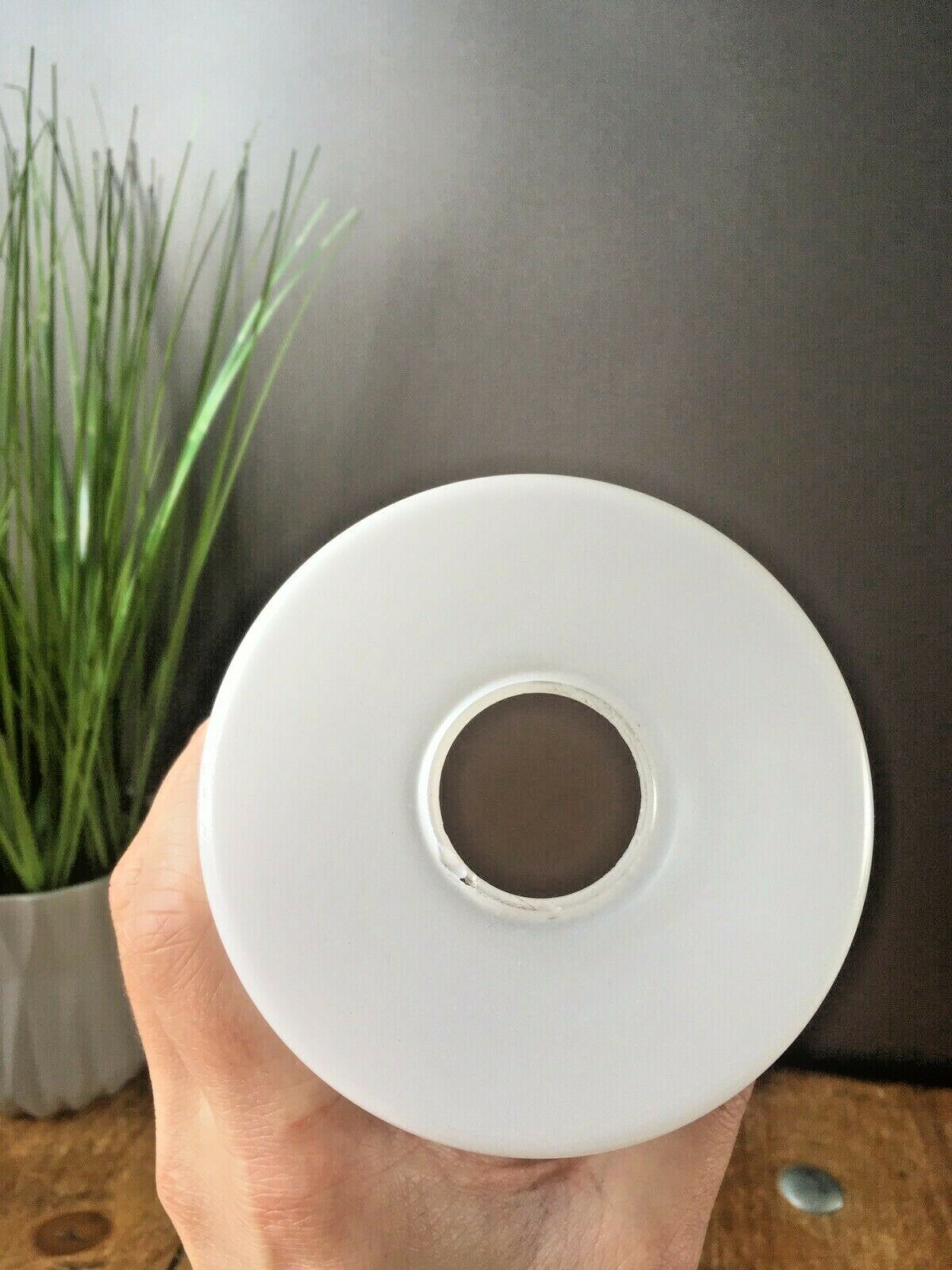 Retro 70's White Glass Gold Bands Striped Light Lamp Shade Mid Century Modern photo vinterior