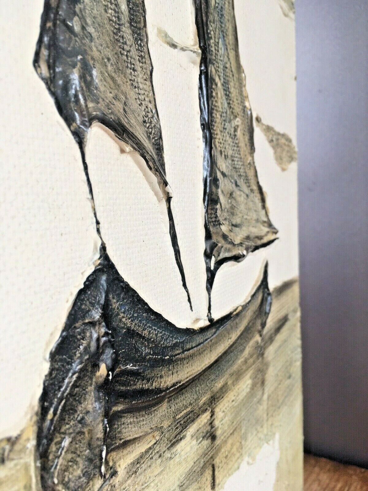 Large Mid Century 60's Sailboat Oil Painting Grey Clouds Seascape Abstract Art photo 150.0