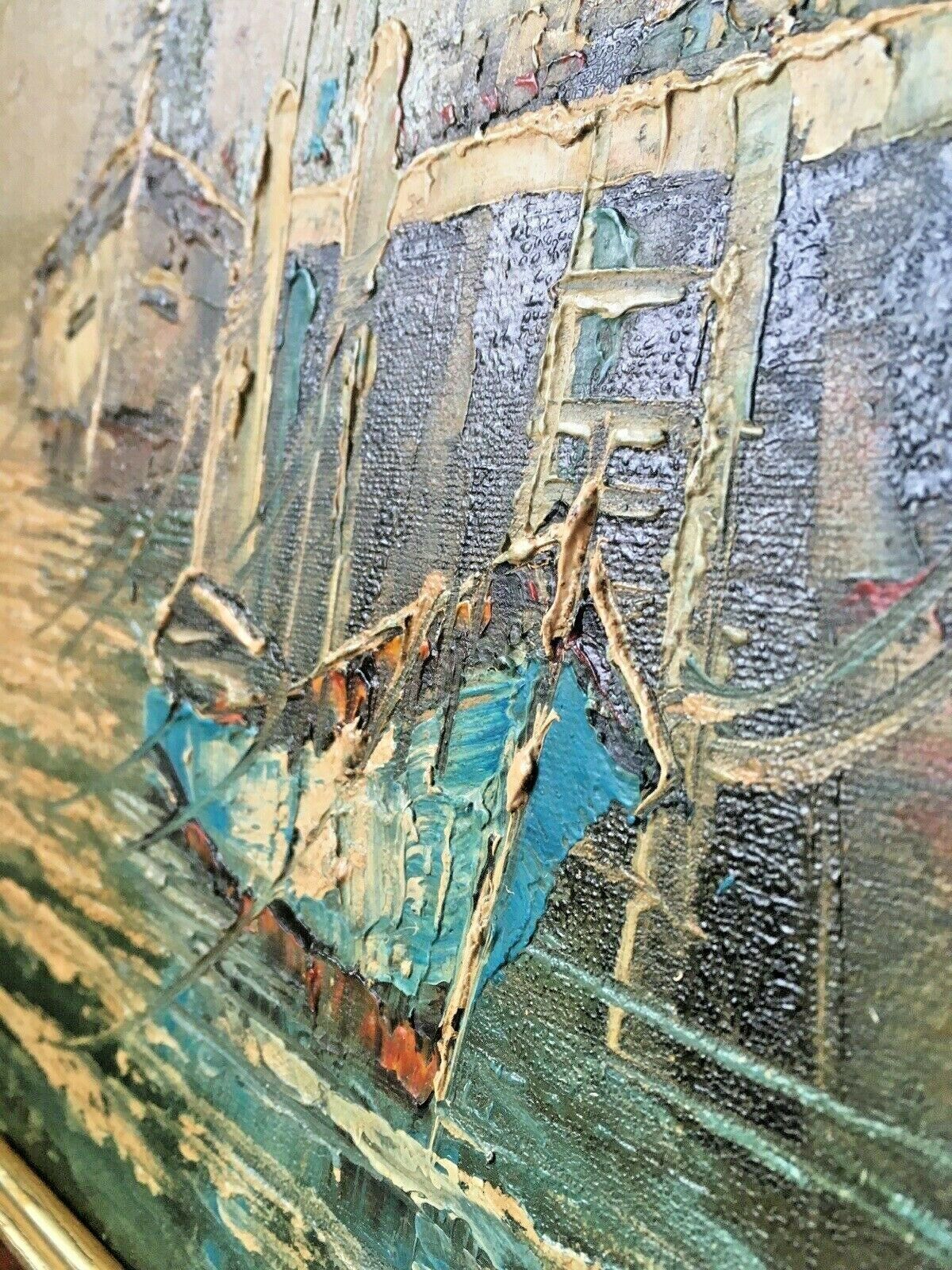 Large Mid Century 60's Sailboat Oil Painting Harbour Port Seascape Abstract Art photo 75.0