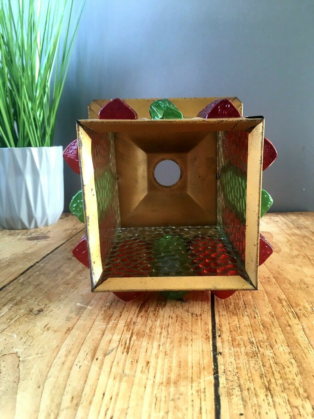 Superb Mid Century Hanging Lantern Faux Stained Glass Ceiling Light Lamp Shade photo vintage