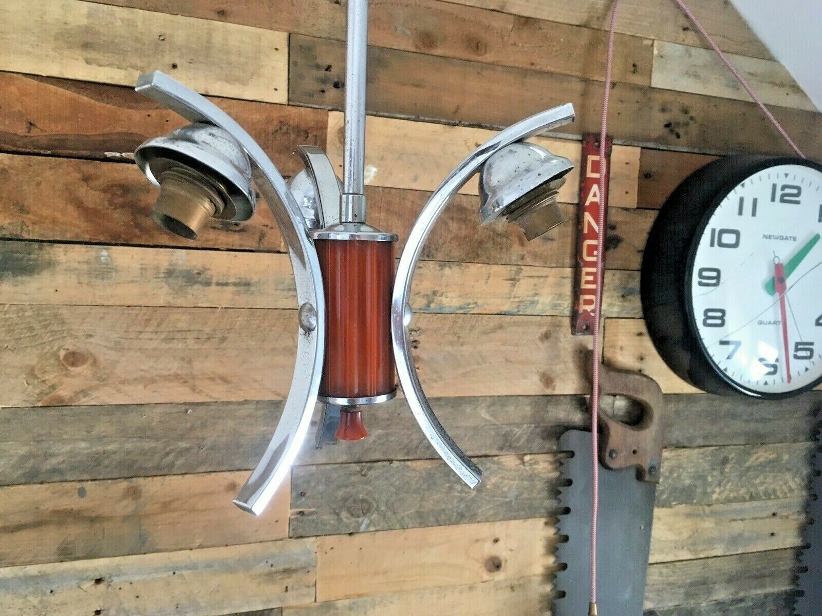 Lighting Mid Century Modern 60s Chrome & Lucite 3 Arm Arched Ceiling Light Italian Danish photo