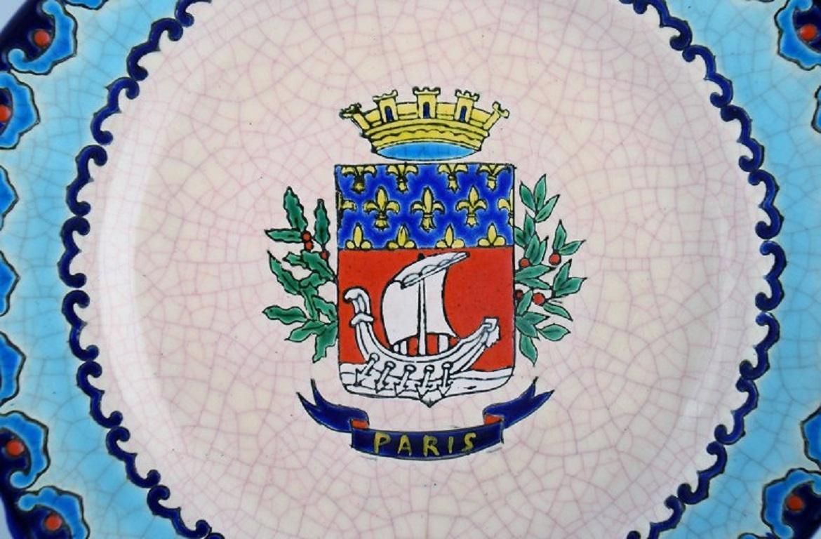 Longwy, France, Art Deco Plate With The Parisian Coat Of Arms And Foliage photo furniture