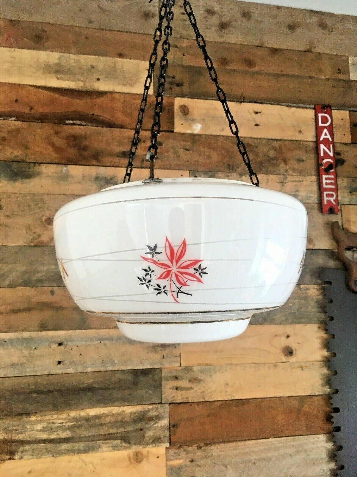 Art Deco Red Black Gold Glass Ufo Ceiling Light Lamp Shade Flycatcher Vintage photo furniture