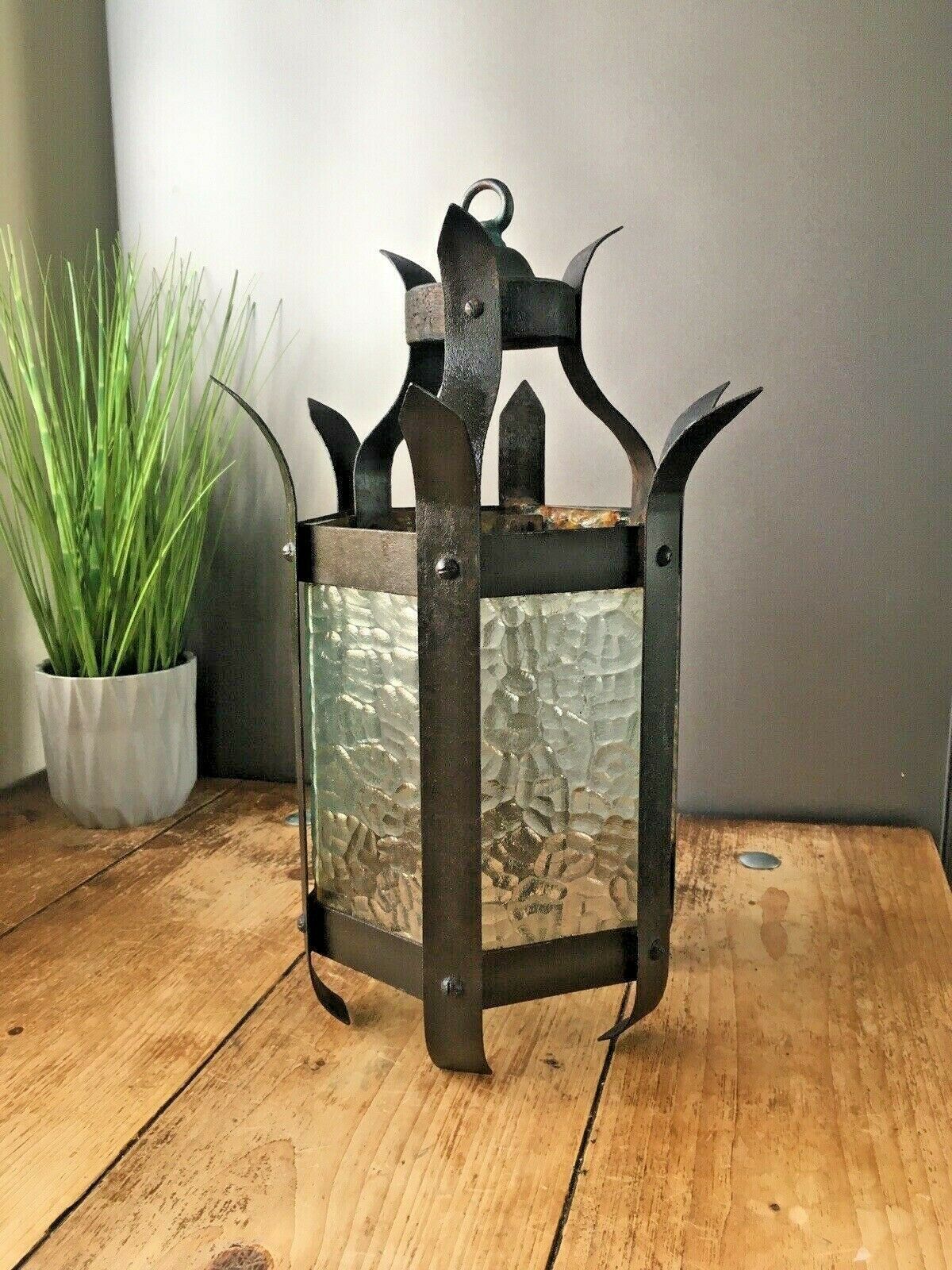 Antique Hexagonal Art Nouveau Lantern Hanging Lamp Light Arts & Crafts Gothic photo buy