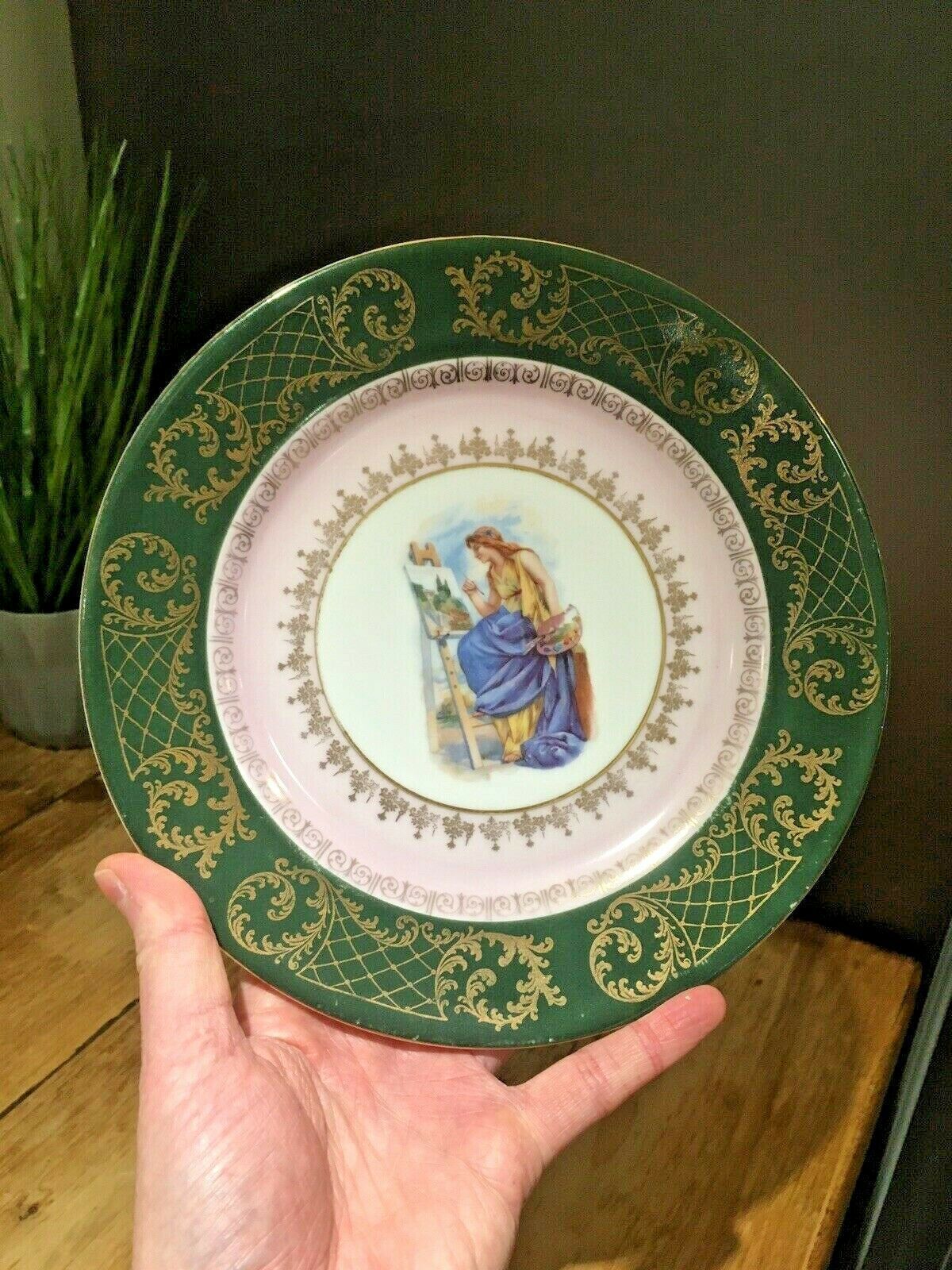 Pair Of 2 Antique Royal Vienna Porcelain Cabinet Plates Artists At Work Limoges photo vintage