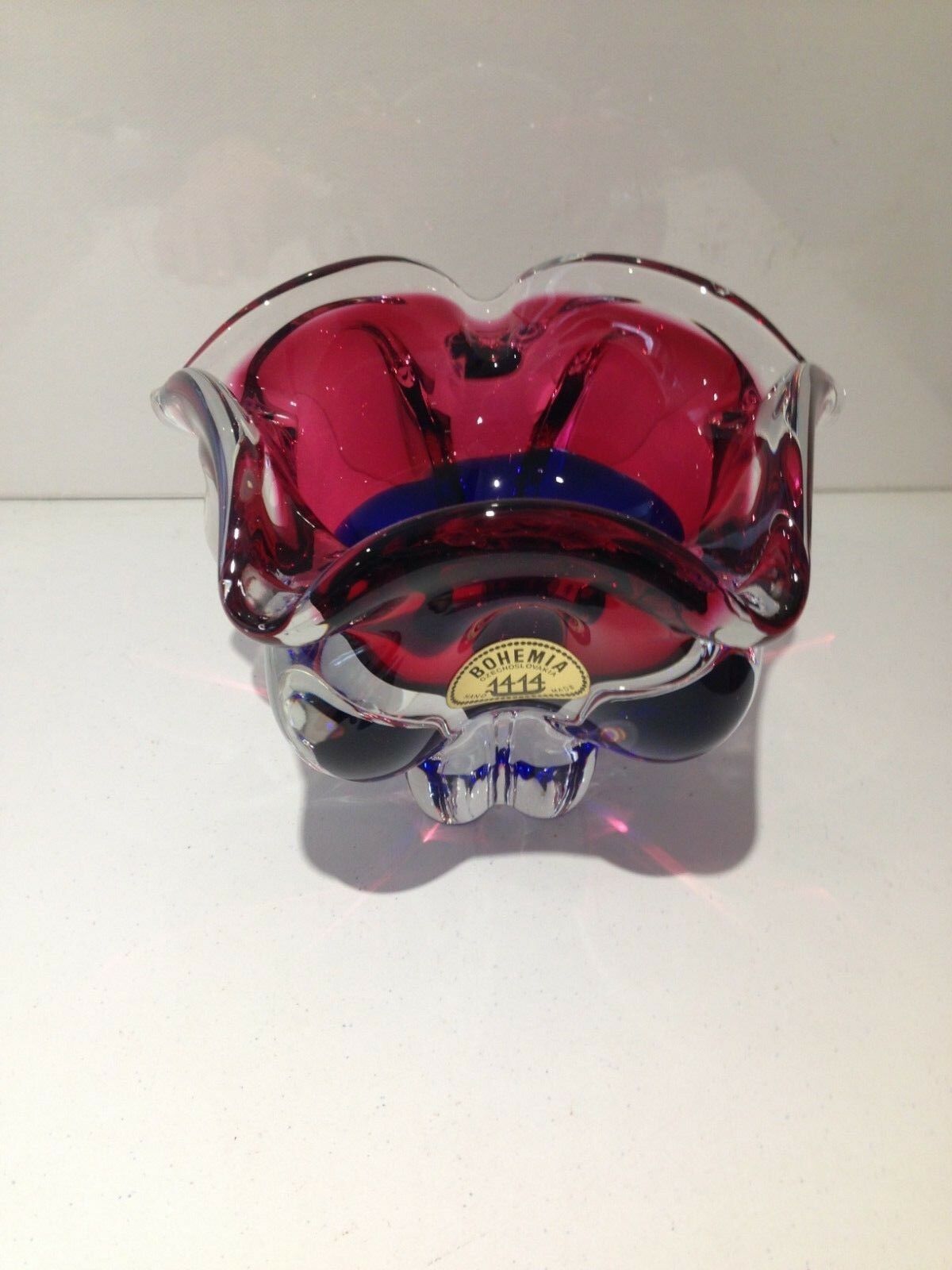 Pink & Blue Czech Chribska Art Glass Lips Ashtray / Bowl Dish By Josef Hospodka photo furniture