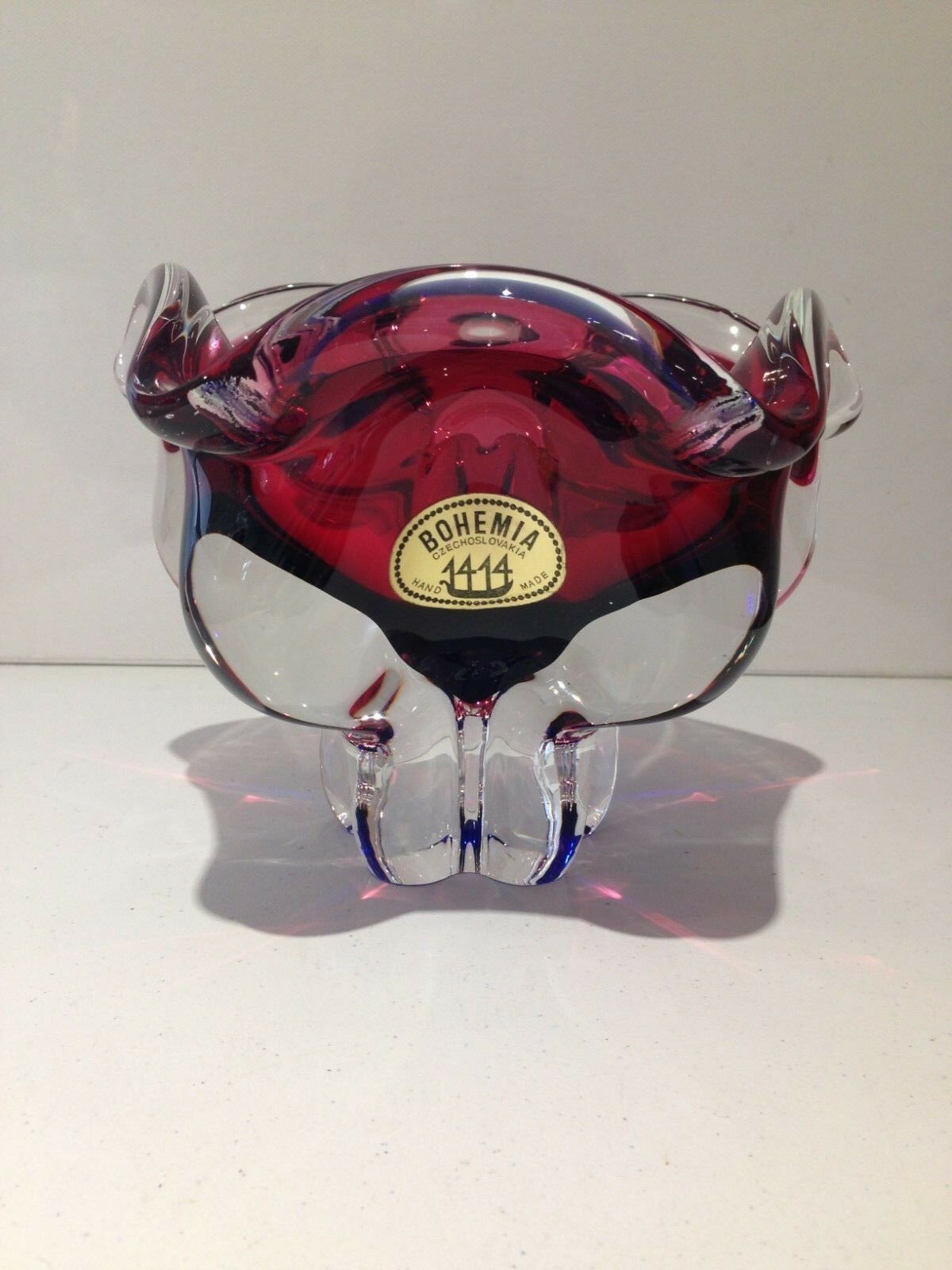 Pink & Blue Czech Chribska Art Glass Lips Ashtray / Bowl Dish By Josef Hospodka photo for sale