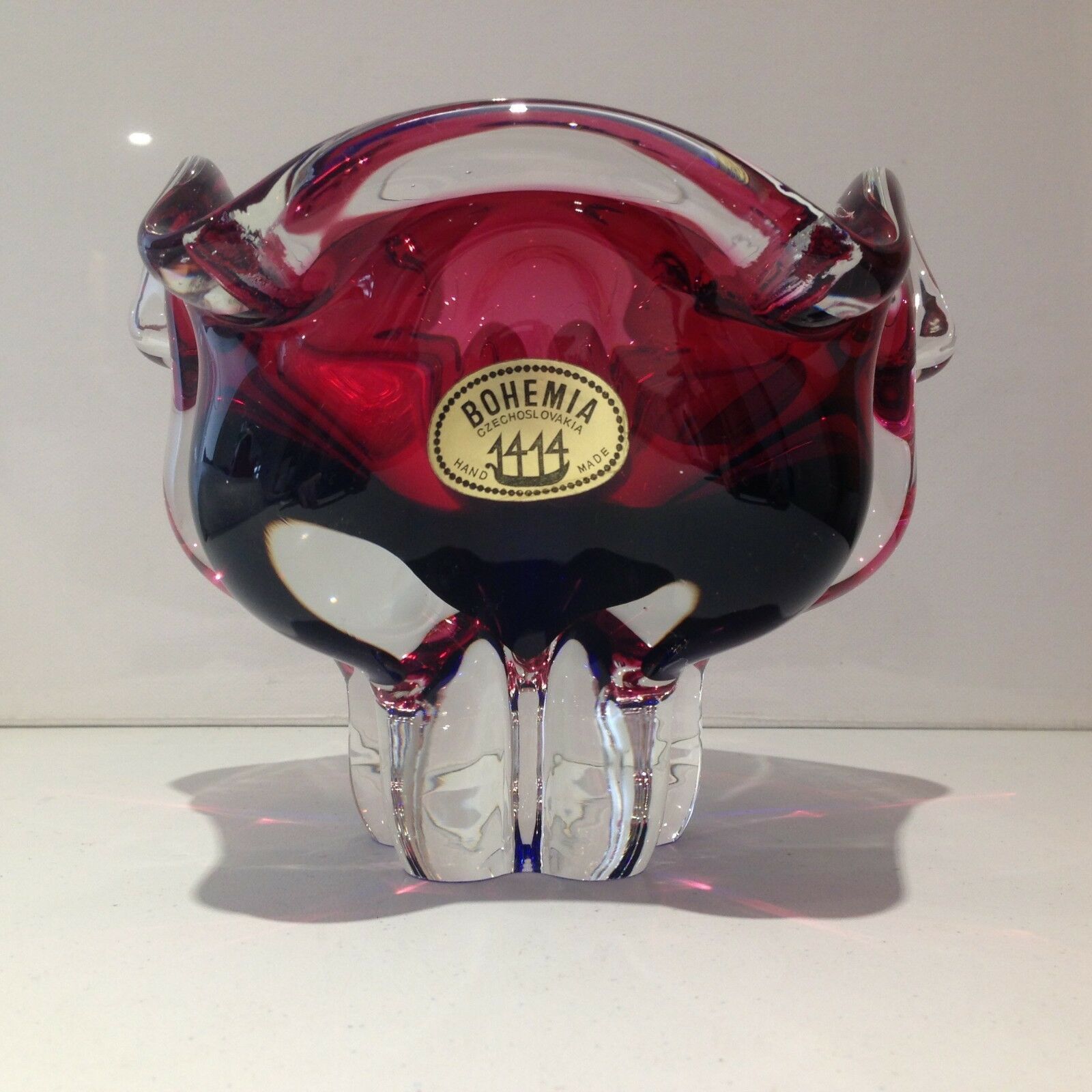 Pink & Blue Czech Chribska Art Glass Lips Ashtray / Bowl Dish By Josef Hospodka photo Home Decor