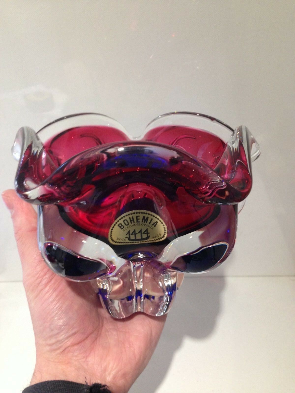 Pink & Blue Czech Chribska Art Glass Lips Ashtray / Bowl Dish By Josef Hospodka photo 50.0
