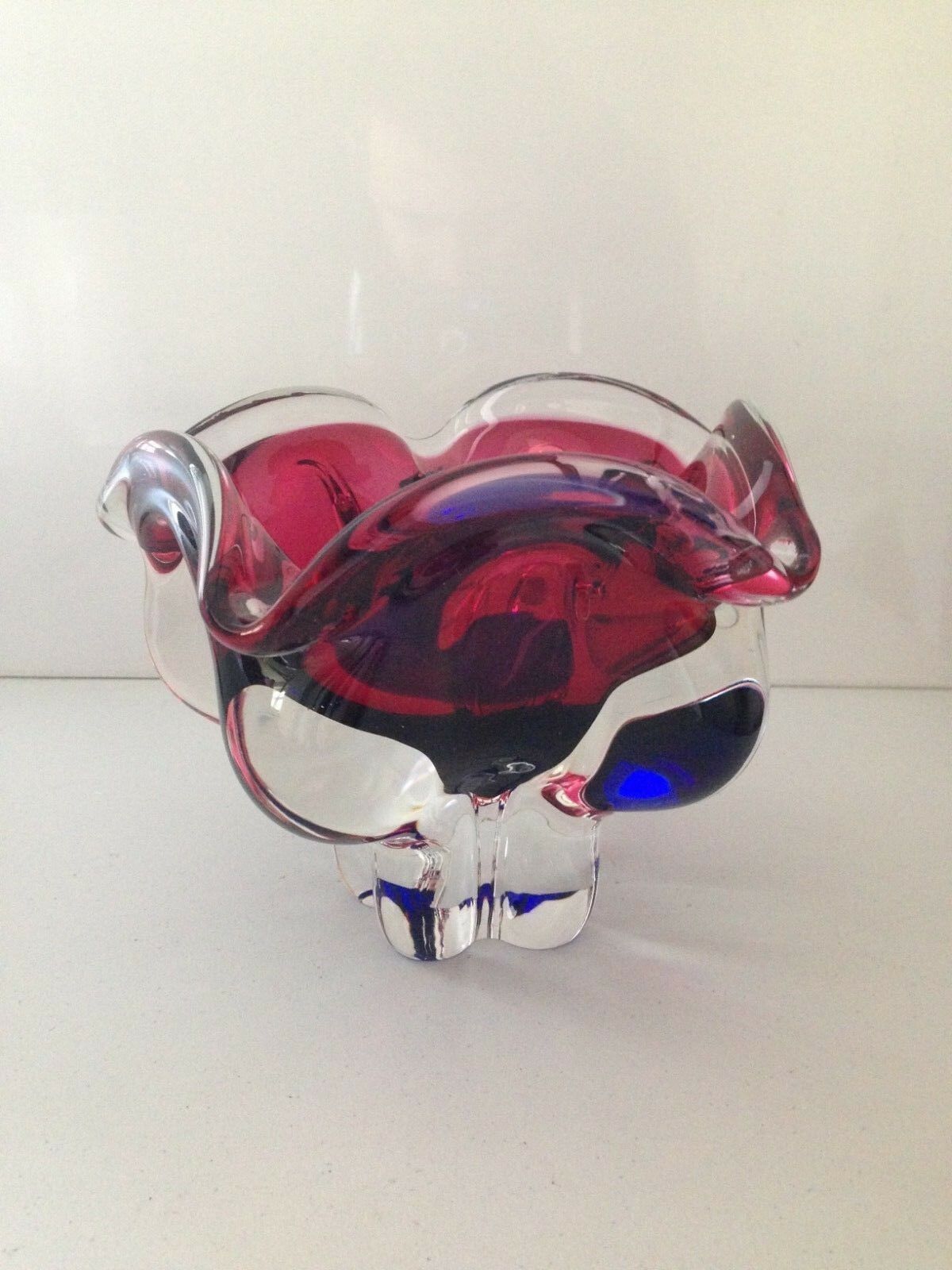 Pink & Blue Czech Chribska Art Glass Lips Ashtray / Bowl Dish By Josef Hospodka photo vintage