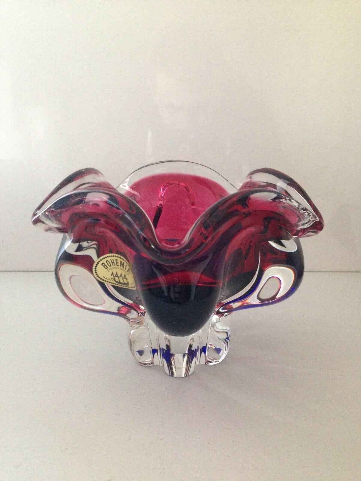photo furniture Pink & Blue Czech Chribska Art Glass Lips Ashtray / Bowl Dish By Josef Hospodka