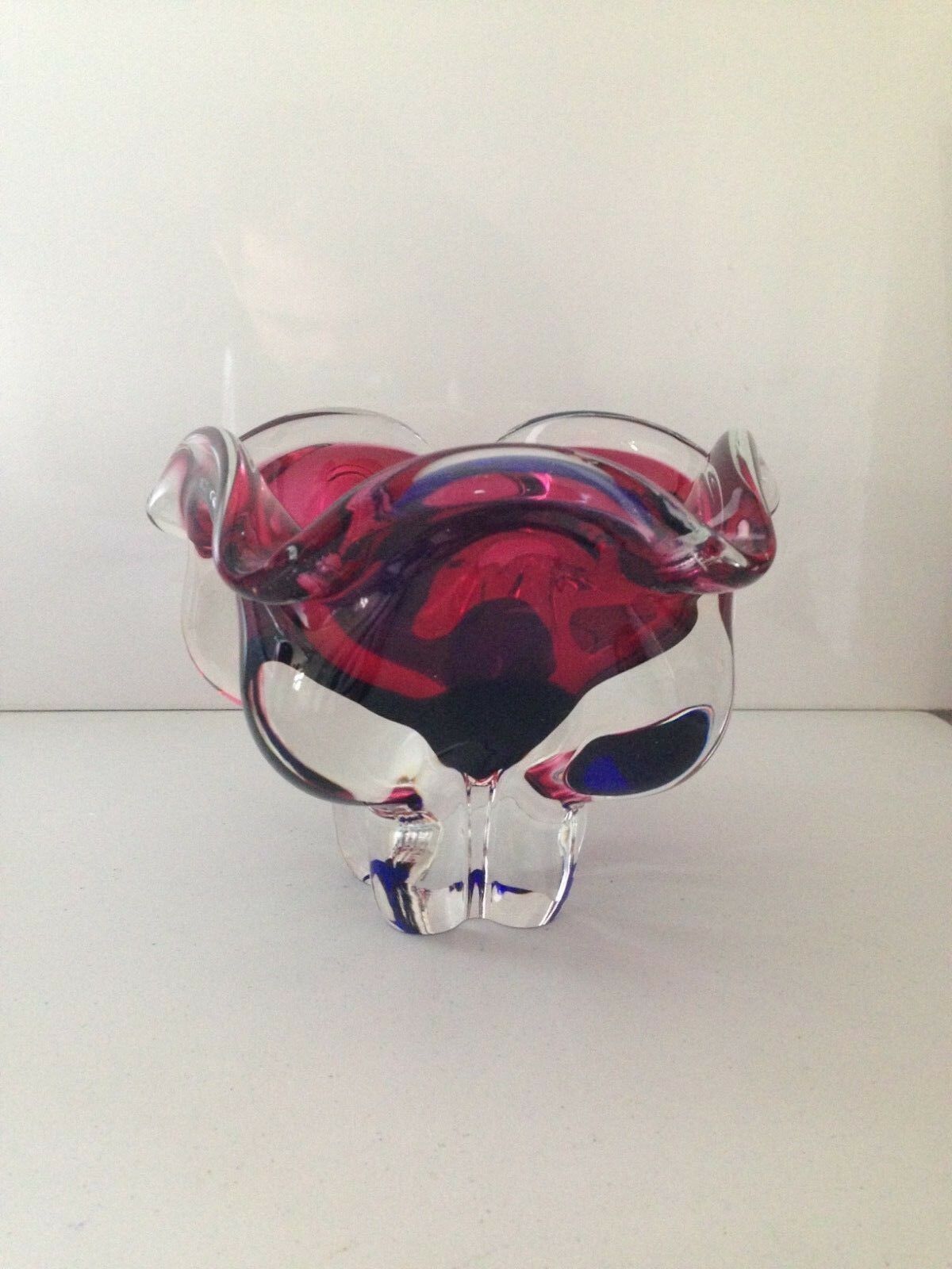 50.0 Pink & Blue Czech Chribska Art Glass Lips Ashtray / Bowl Dish By Josef Hospodka photo