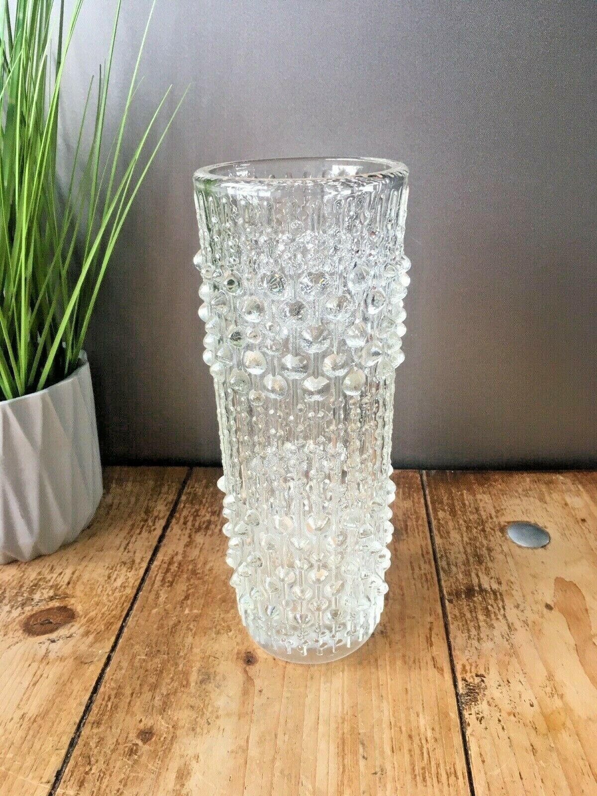 9" Mid Century 70's Czech Sklo Union Candle Wax Glass Vase Hermanova Hut Peceny photo vintage