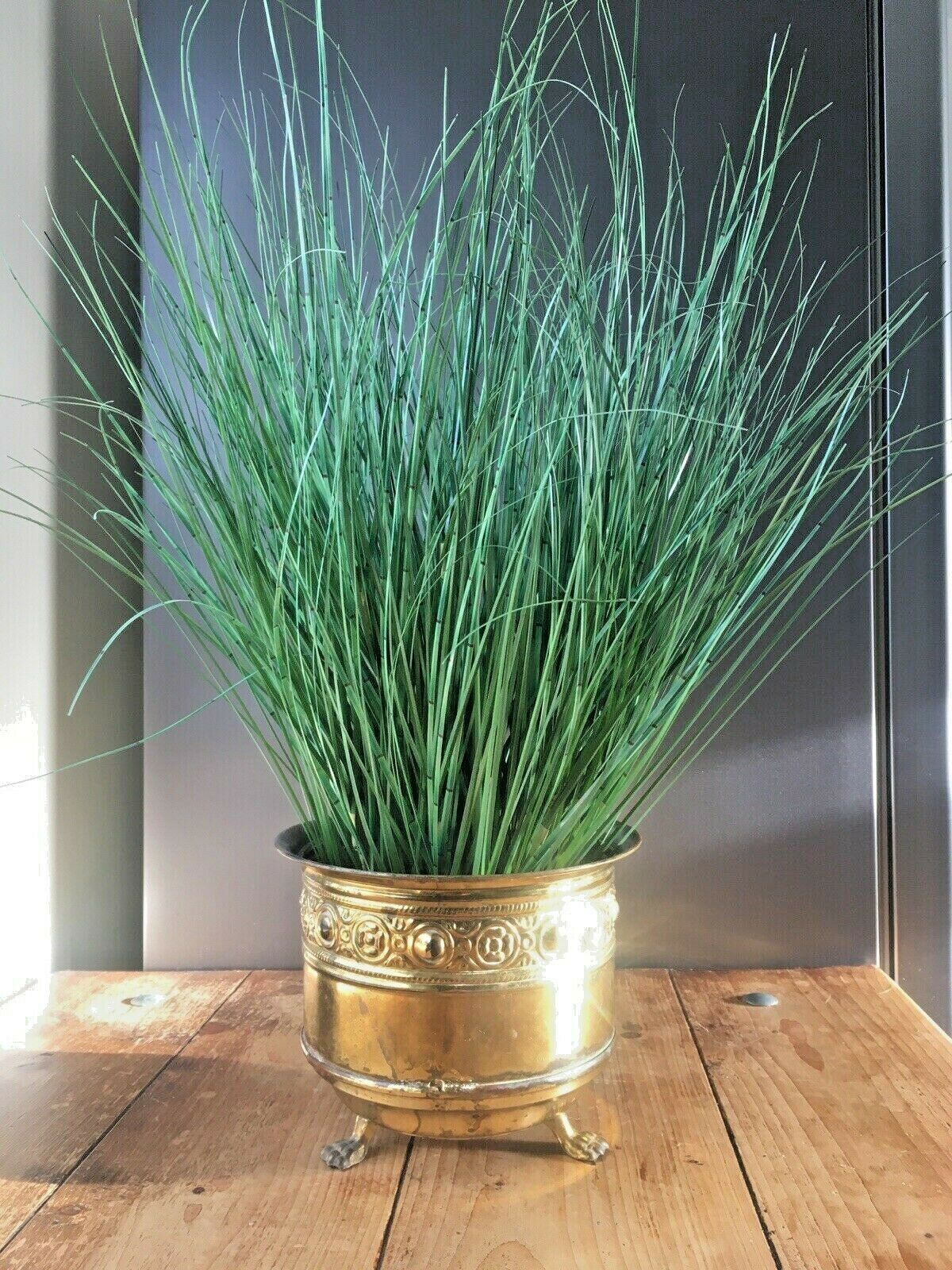 Vintage Brass Floral Rosettes Lions Foot Planter Flower Plant Pot Boho Antique