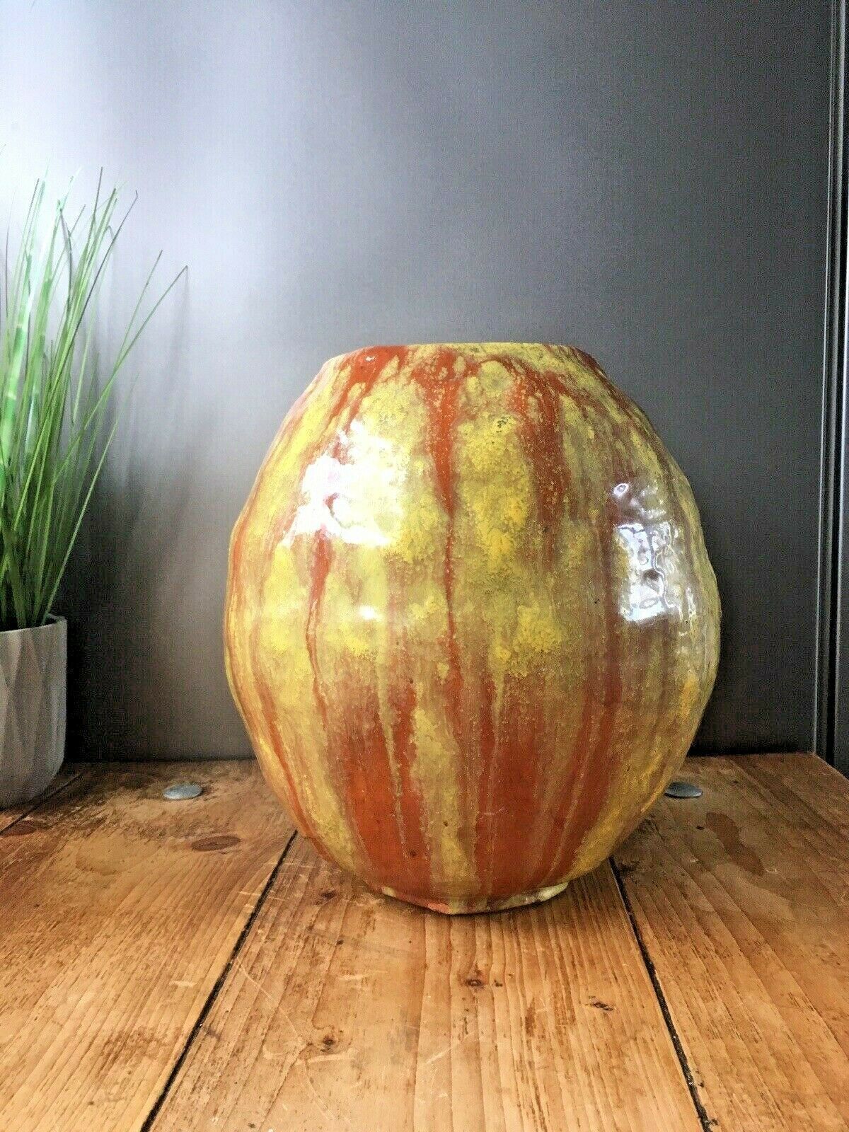 Large Decorative Heavy 6kg Striped Studio Pottery Vase Planter Pot Jardiniere photo 75.0