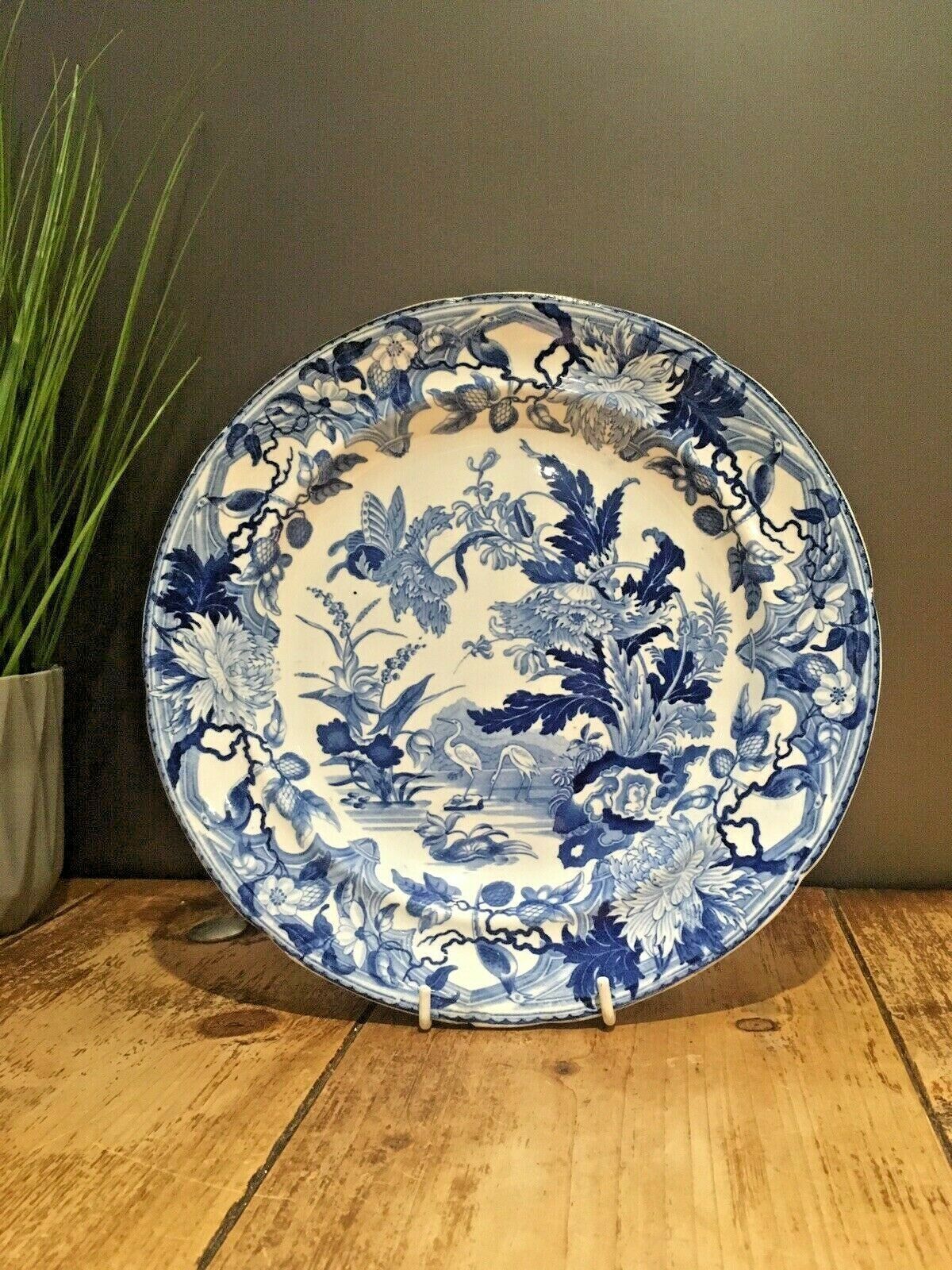 Rare Antique C1825 Wedgwood Blue & White Crane Pattern Chinoiserie Cabinet Plate