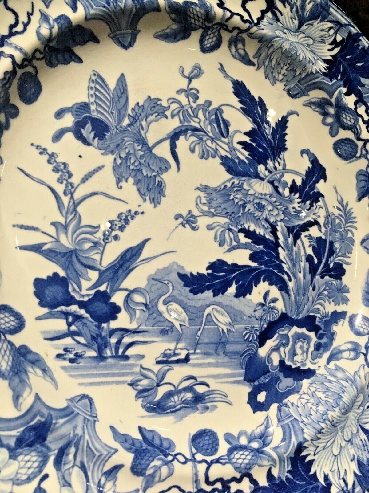Rare Antique C1825 Wedgwood Blue & White Crane Pattern Chinoiserie Cabinet Plate photo Home Decor