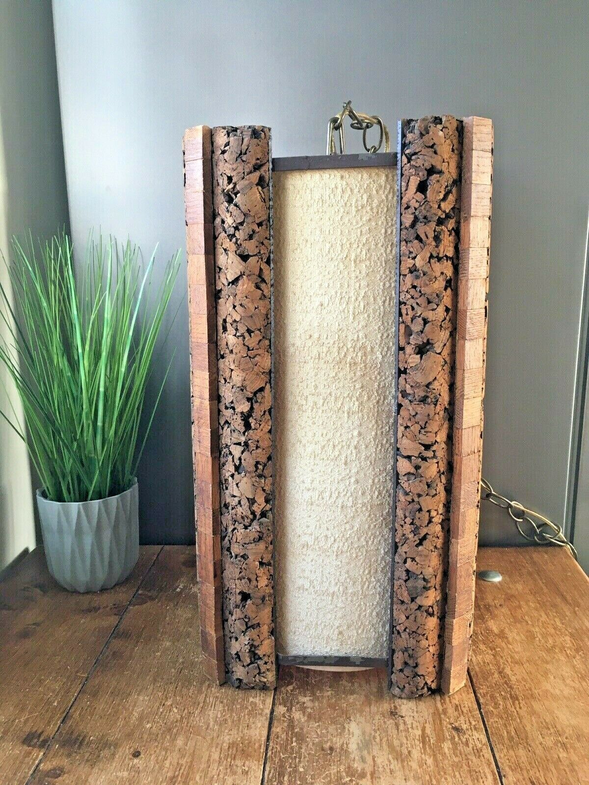 Huge Mid Century 1960's Danish Cork & Teak Ceiling Light Fabric Shade Mcm Scandi photo furniture