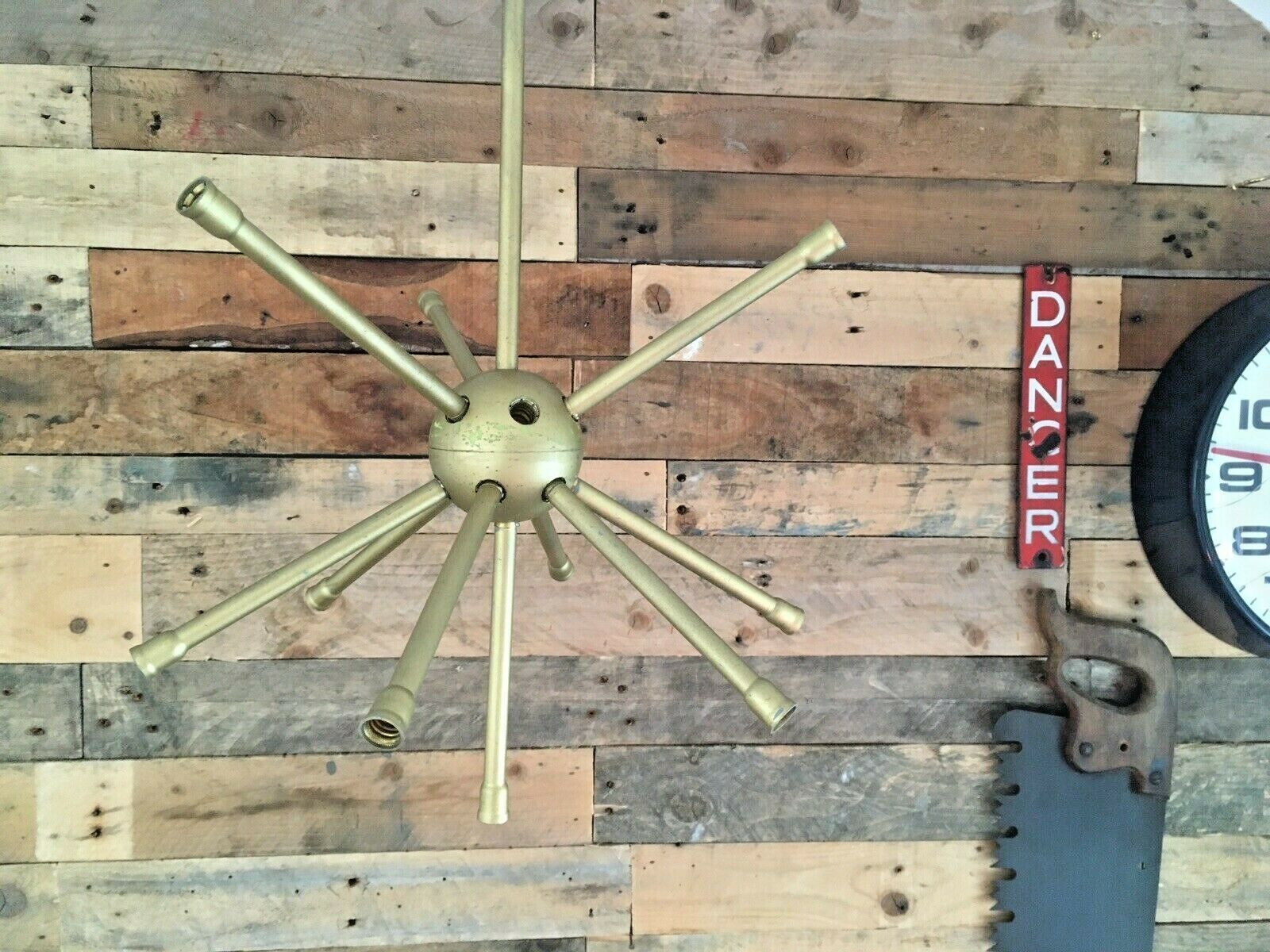 Mid Century Modern 60's 70s Sputnik Atomic Gold Plastic Ceiling Light Chandelier