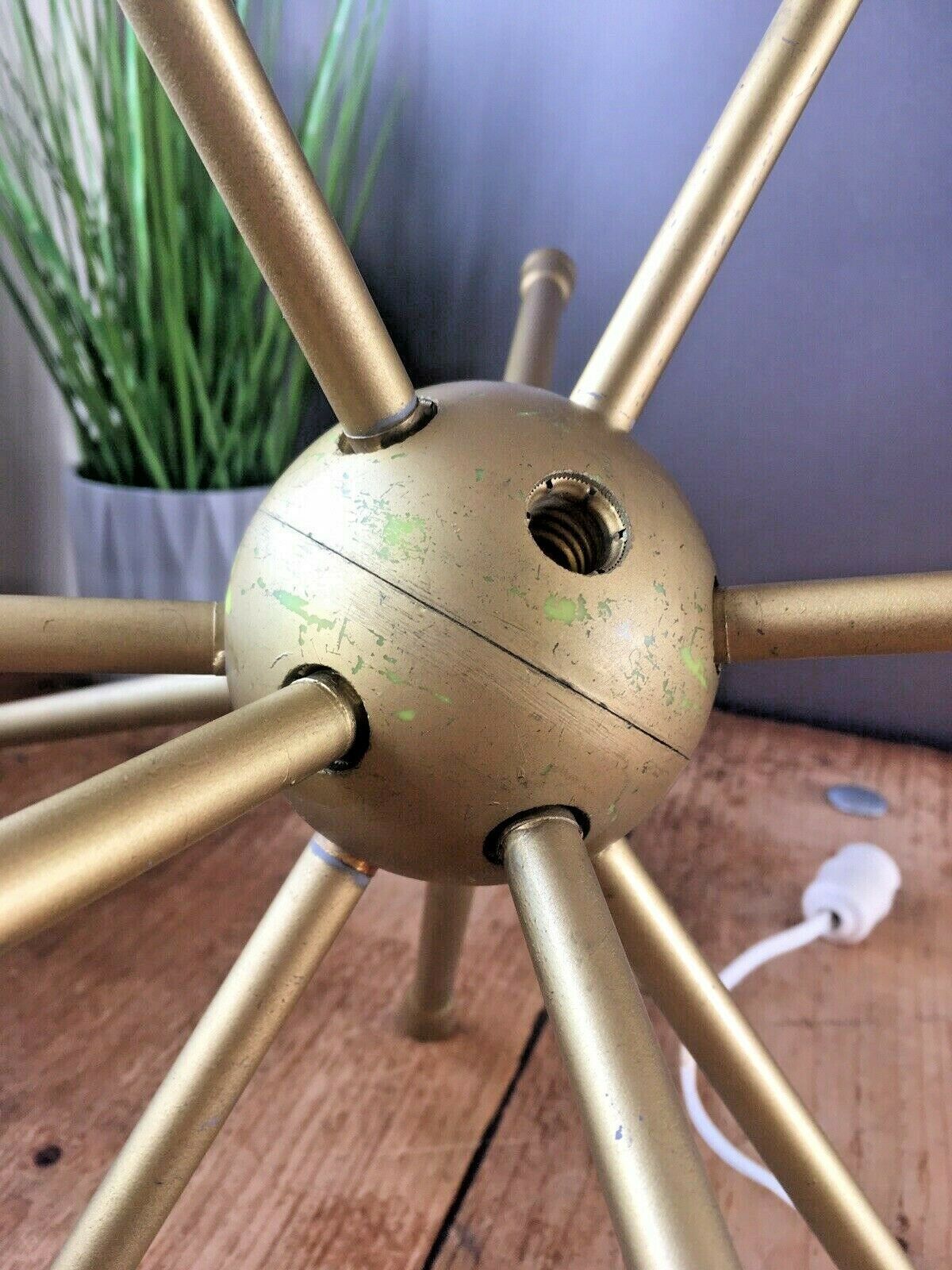 Mid Century Modern 60's 70s Sputnik Atomic Gold Plastic Ceiling Light Chandelier photo for sale