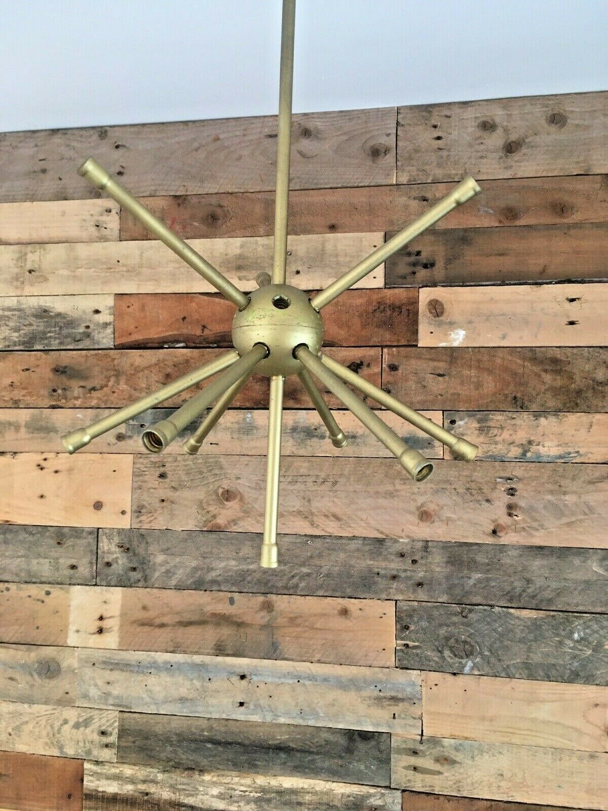 Mid Century Modern 60's 70s Sputnik Atomic Gold Plastic Ceiling Light Chandelier photo vintage