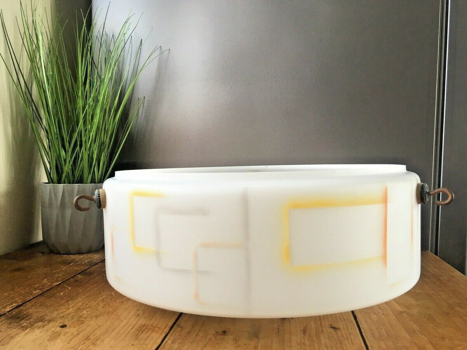 Large Art Deco Geometric Design Glass Flycatcher Ceiling Odeon Lamp Light Shade photo vintage