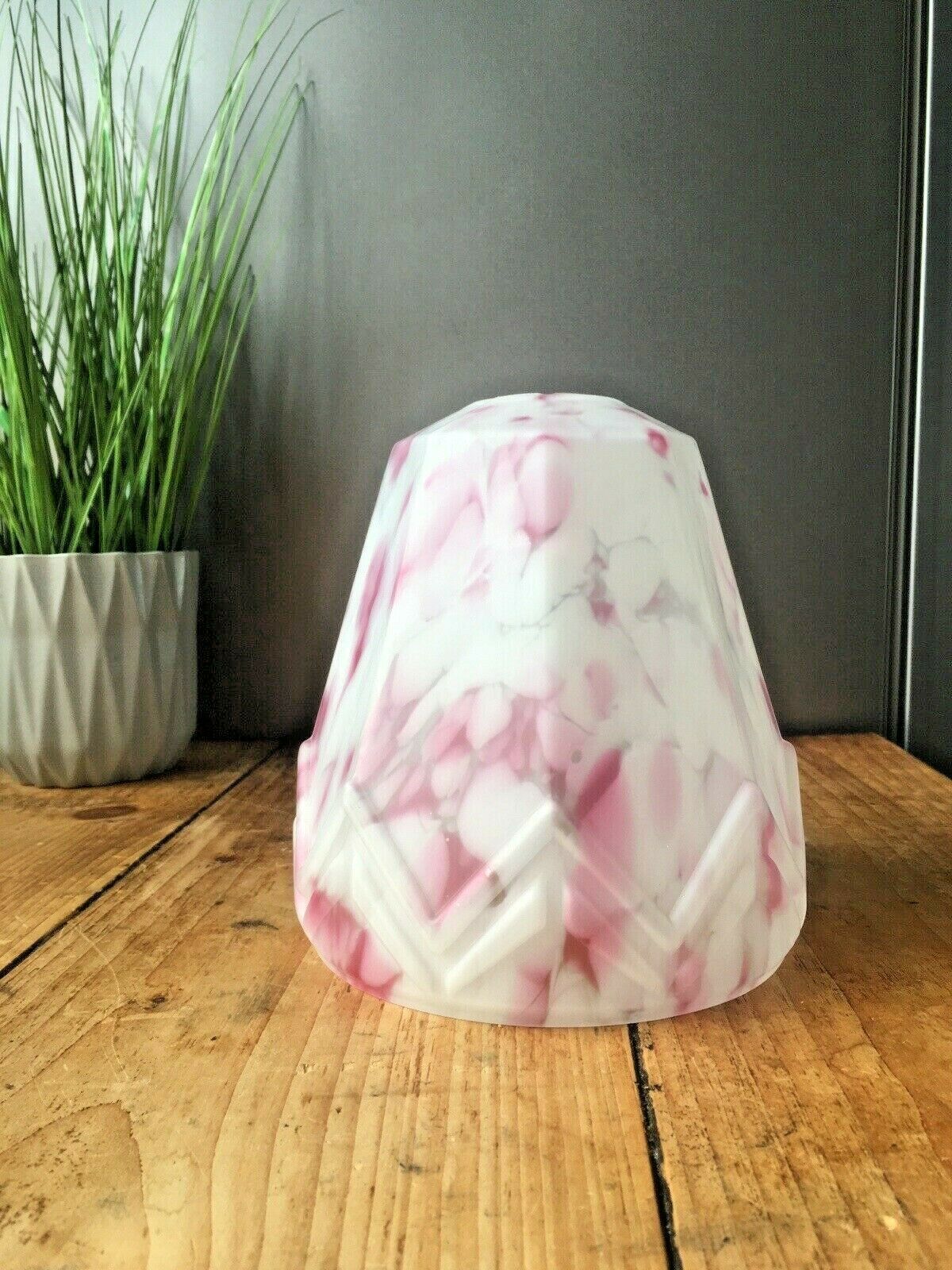 Art Deco Pink Marbled Geometric Zig Zag Splatter Glass Ceiling Light Lamp Shade photo furniture