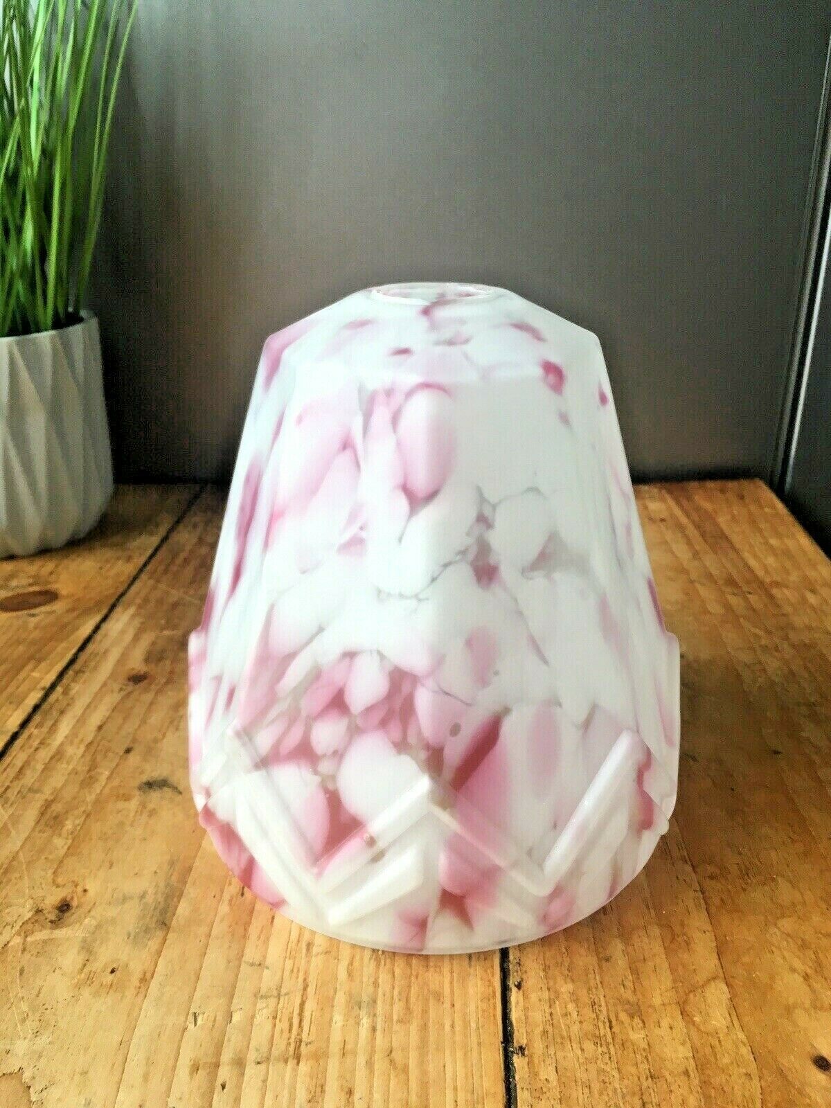 Art Deco Pink Marbled Geometric Zig Zag Splatter Glass Ceiling Light Lamp Shade photo for sale