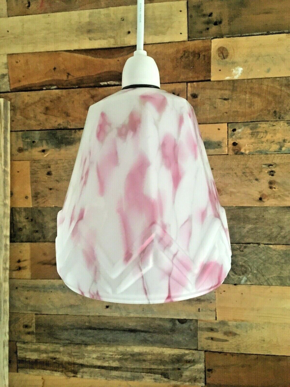 photo for sale Art Deco Pink Marbled Geometric Zig Zag Splatter Glass Ceiling Light Lamp Shade