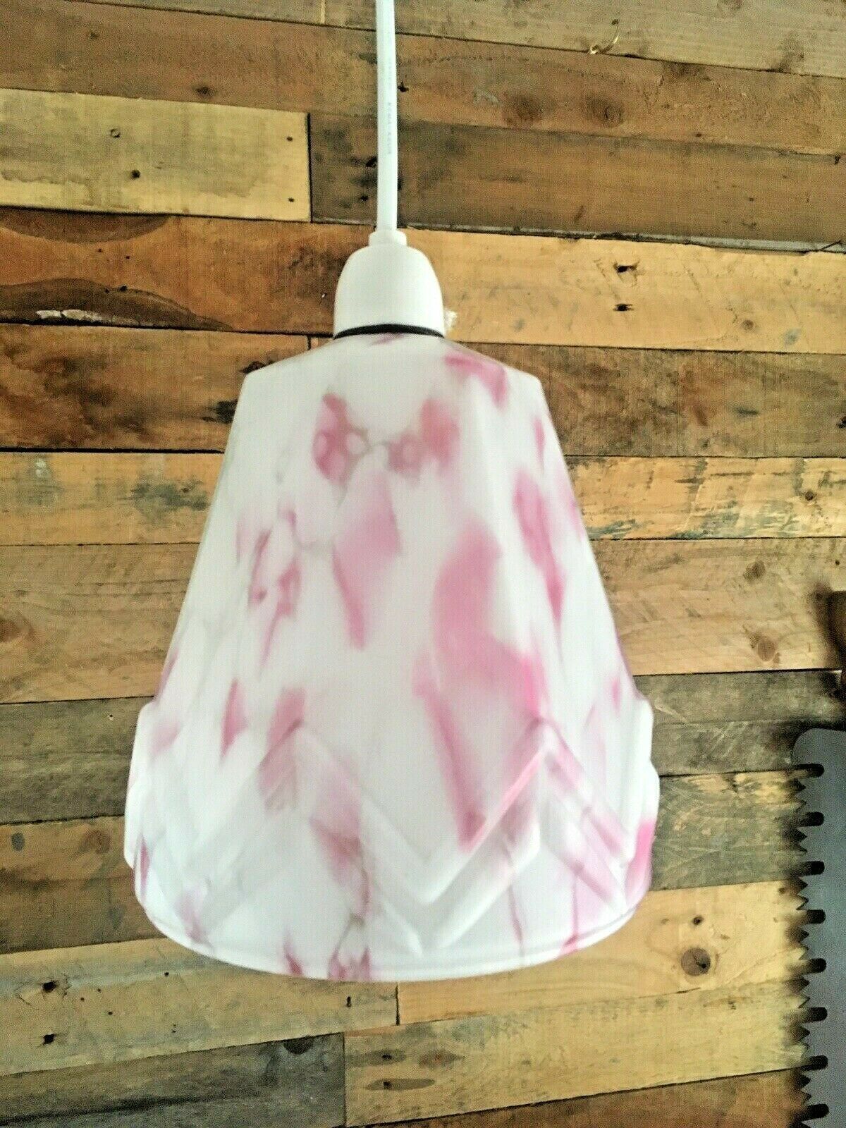 Lighting Art Deco Pink Marbled Geometric Zig Zag Splatter Glass Ceiling Light Lamp Shade photo