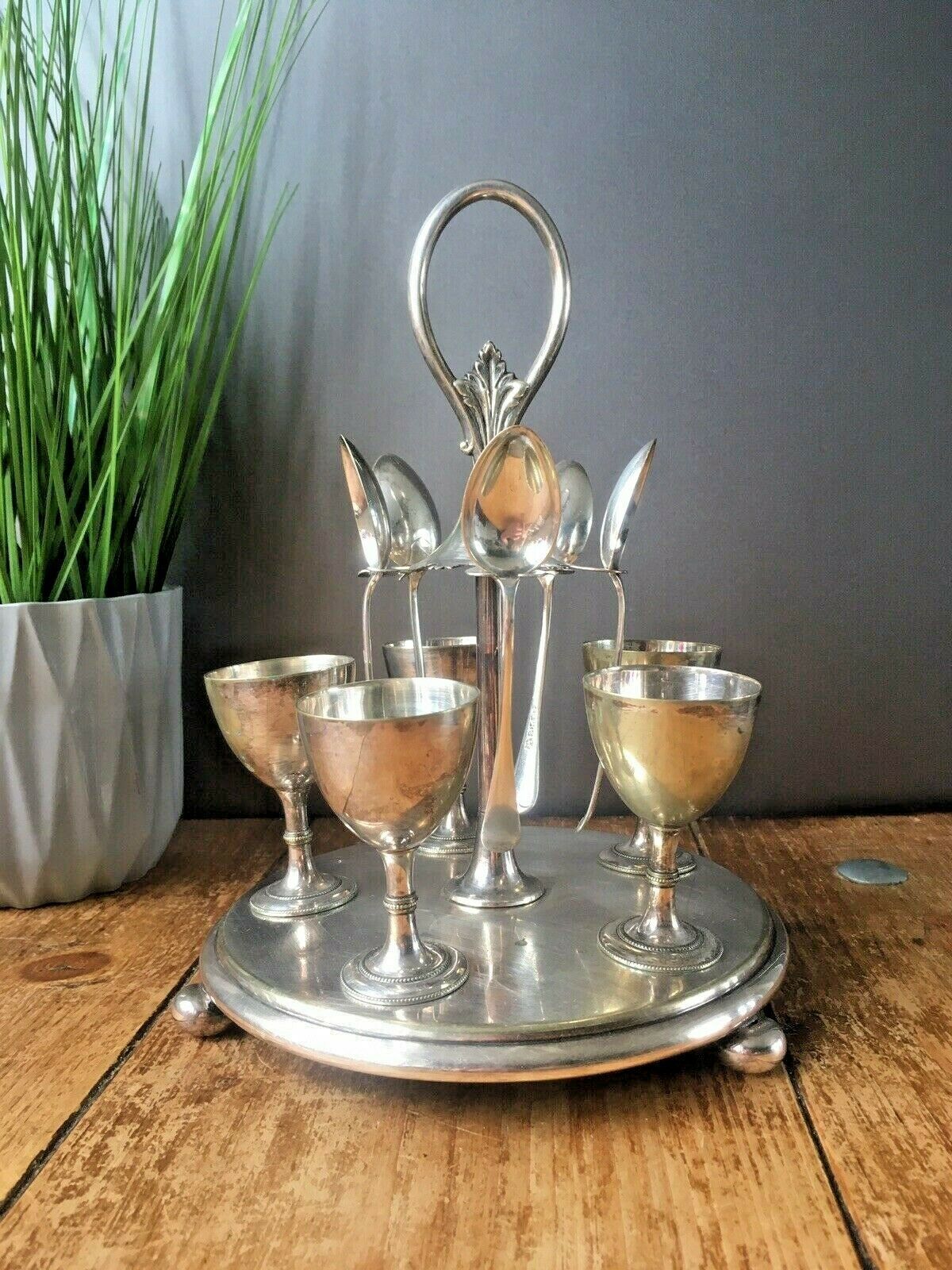 Antique C1872 91 Silver Plated Thomas White Of Sheffield 5 Egg Cup Set On Stand